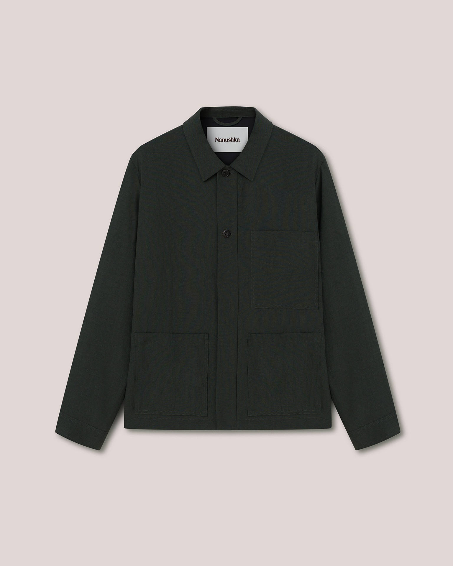 XAVI - Tech linen point-collar overshirt - Olive - 1