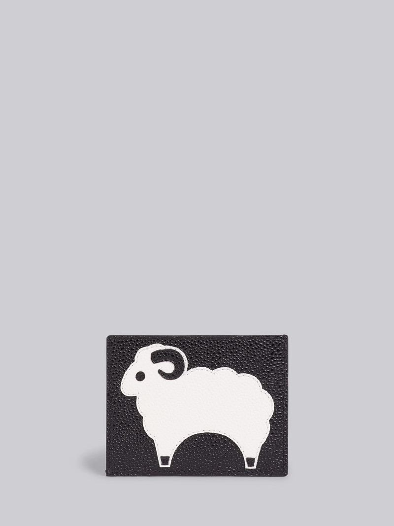 Navy Pebbled Calfskin Sheep Icon Applique Note Card Holder 1