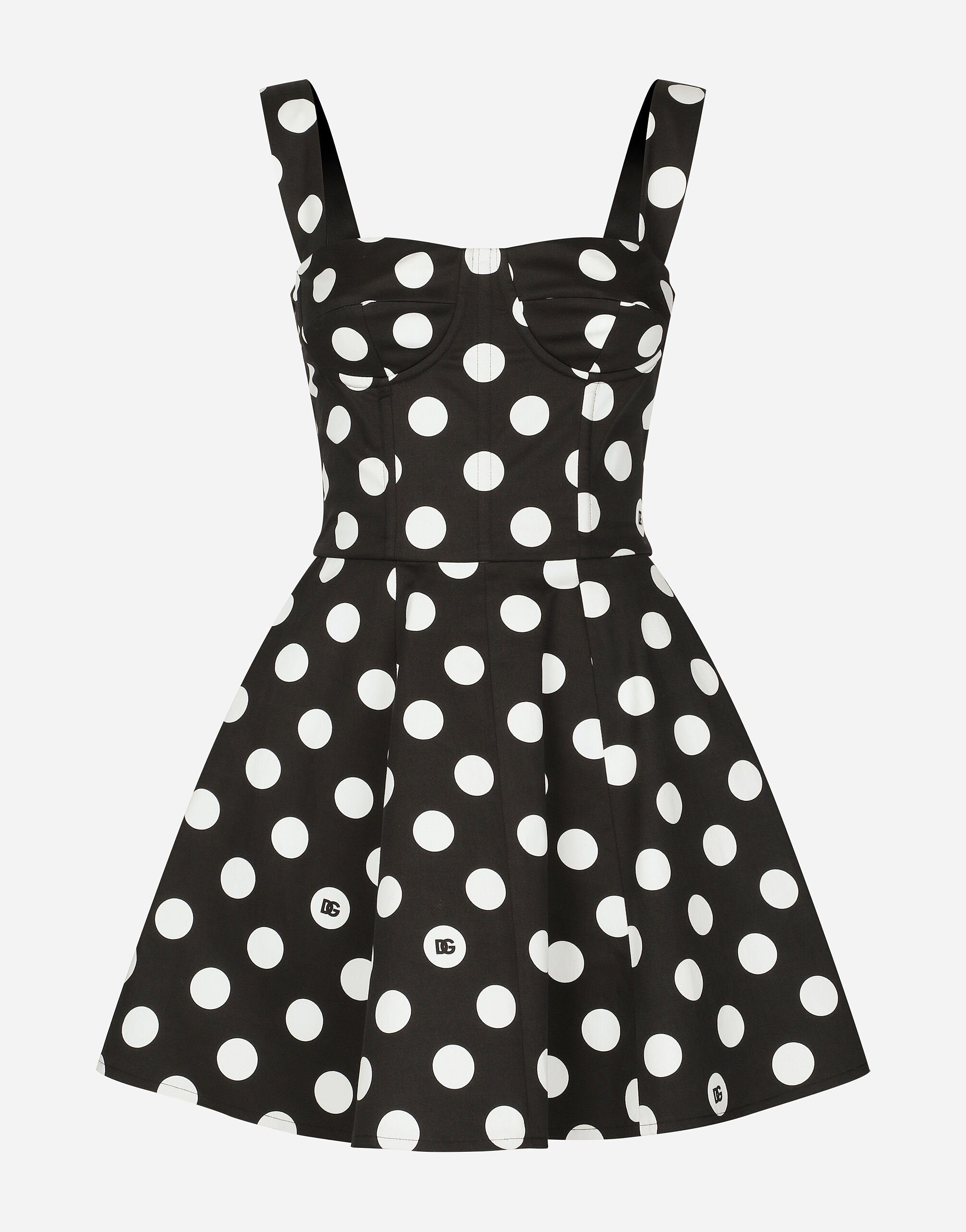 Cotton drill corset minidress with polka-dot print - 1