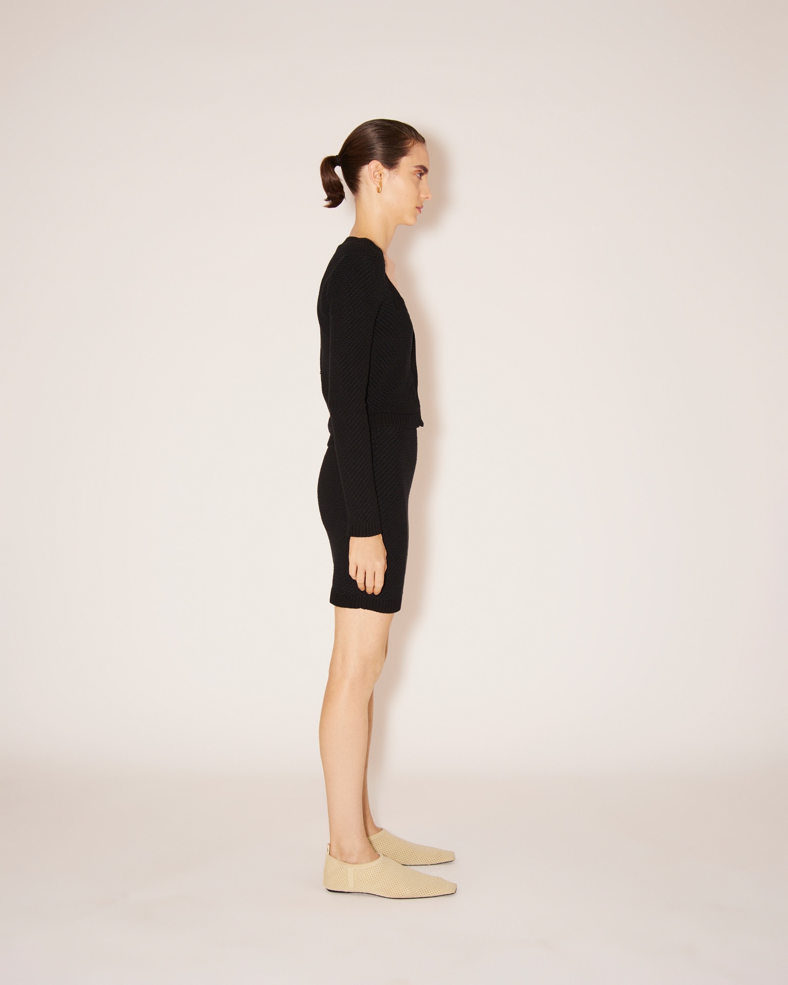 VEERLE - Cotton-tweed textured skirt - Black - 4