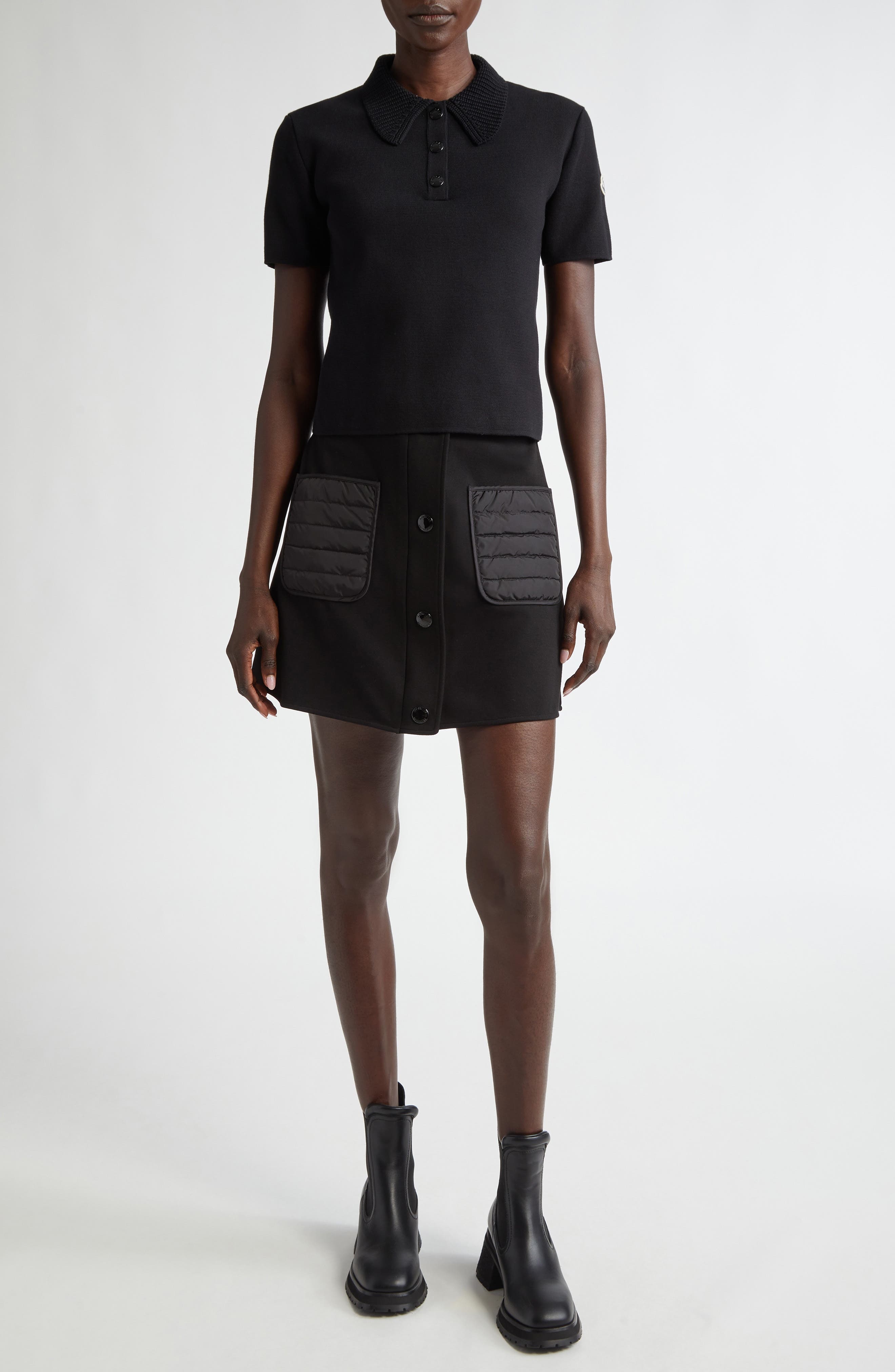 Moncler Merino Wool Polo in Black at Nordstrom - 7