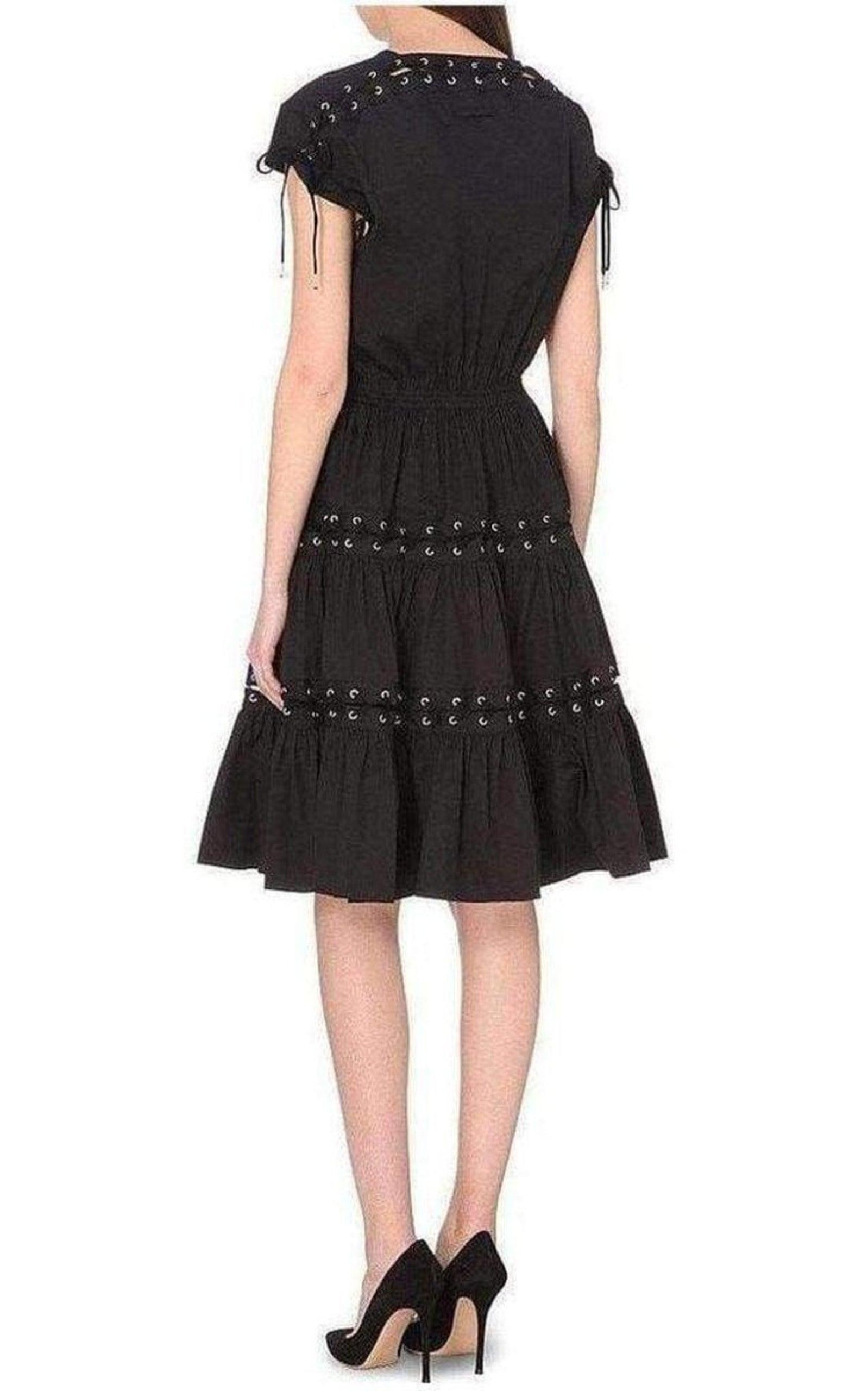 Lace Up Panel Black Cotton Dress - 4