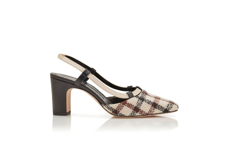 Light Beige Wool Tartan Slingback Pumps 1