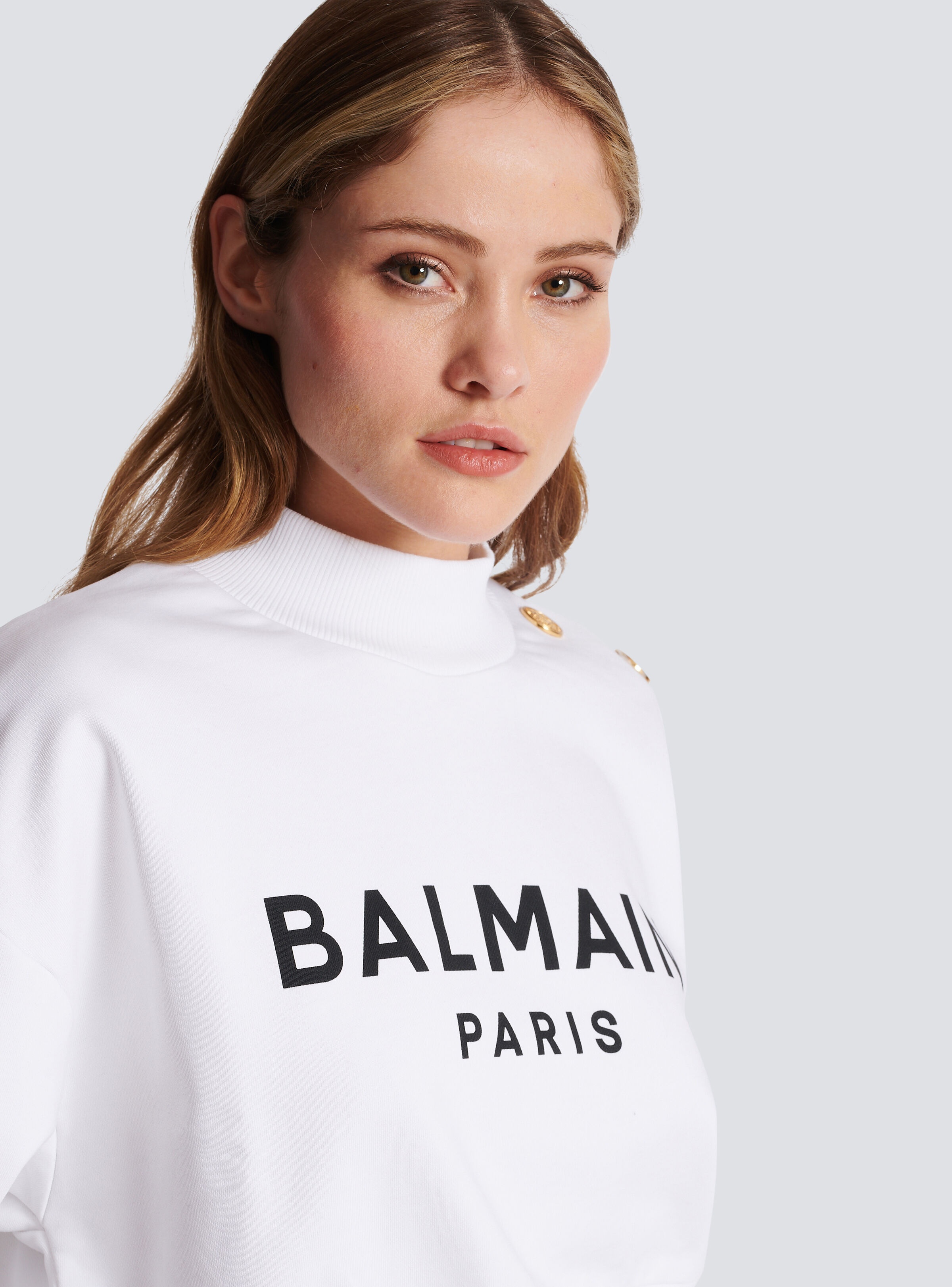 Cropped sweatshirt with Balmain Paris print - 7