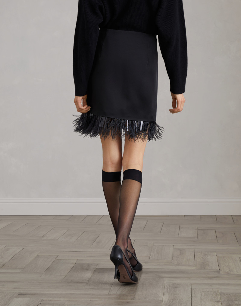 Brunello Cucinelli Satin cady couture mini skirt with detachable dazzling feather insert outlook