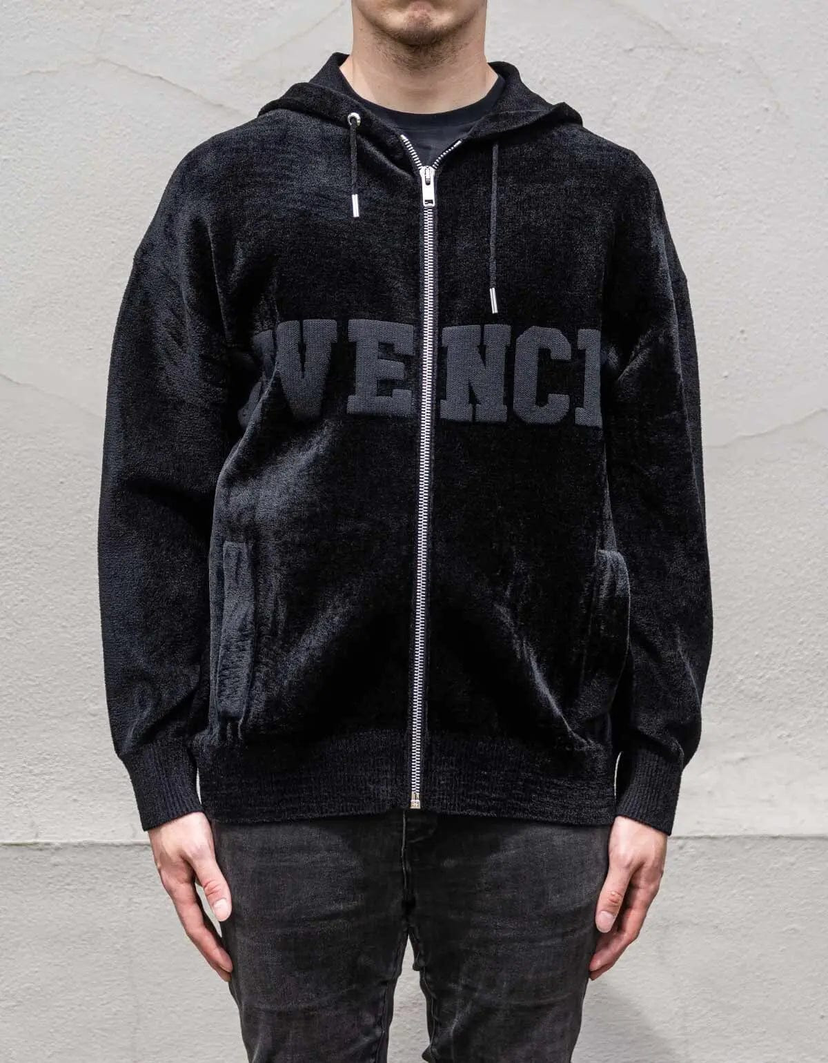Givenchy Black Velvet Zip Logo Hoodie - 2