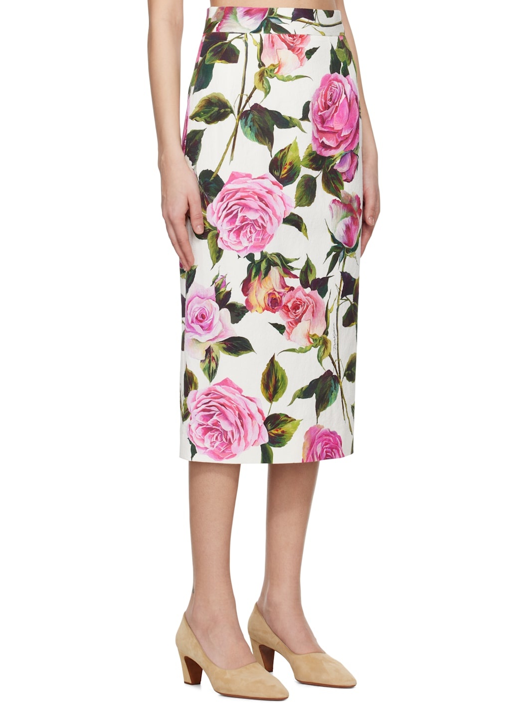 White Rose Printed Pencil Midi Skirt - 2