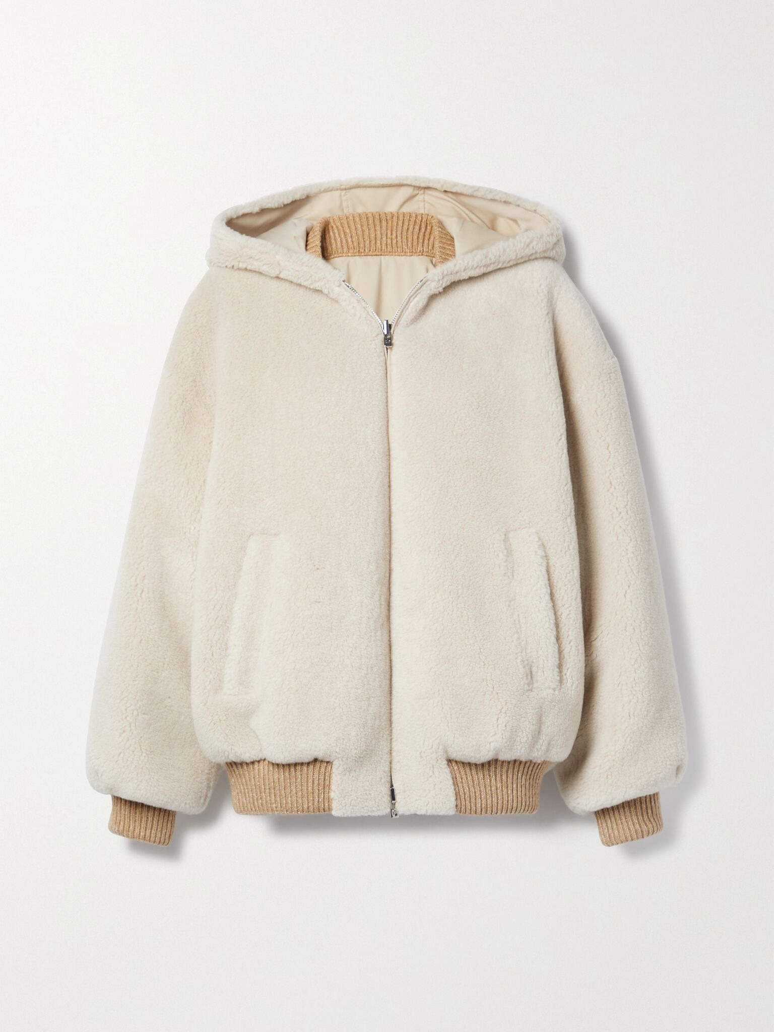 Carley reversible cashmere and silk-blend fleece and twill jacket Brown - 1