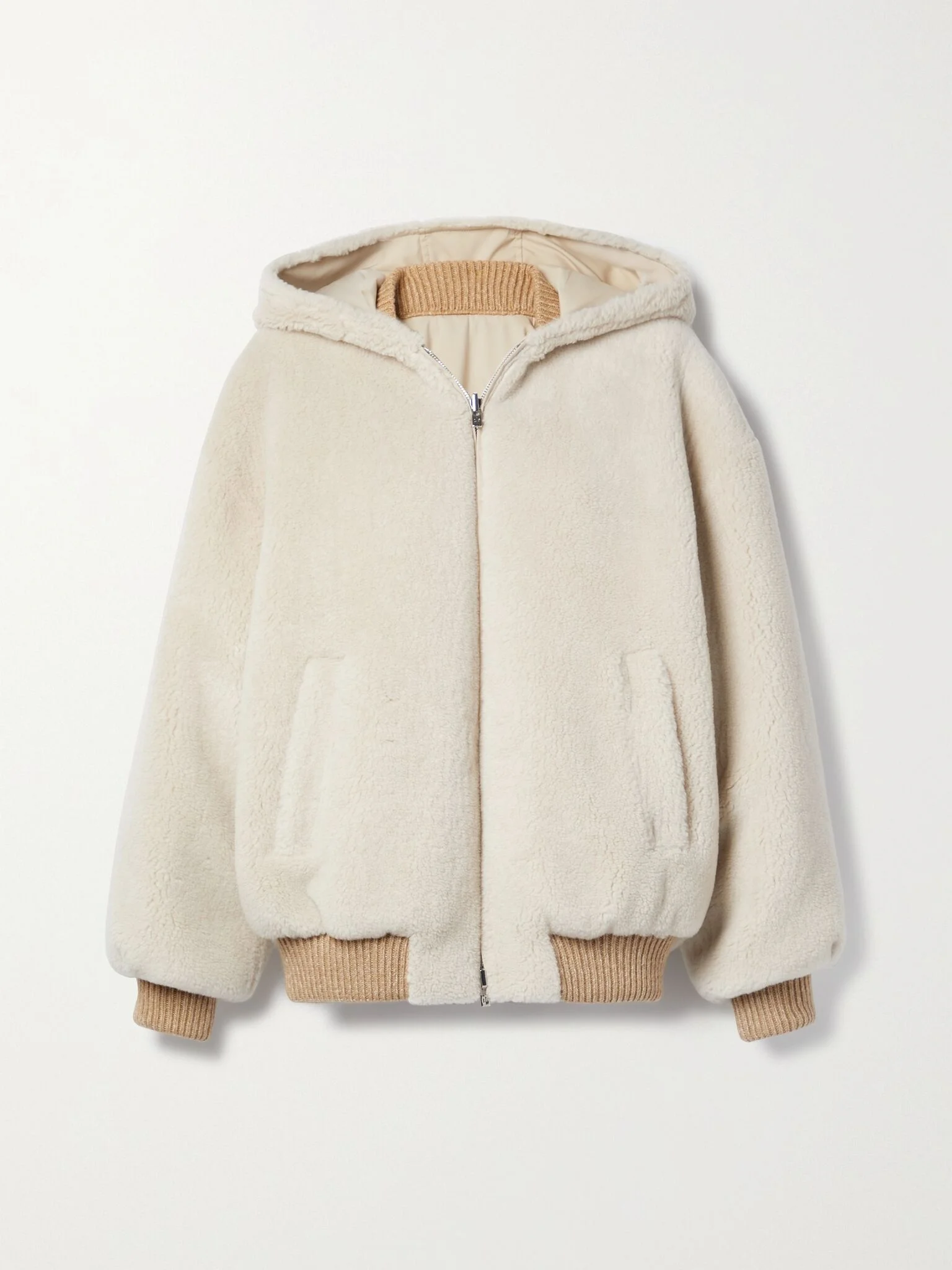 Carley reversible cashmere and silk-blend fleece and twill jacket Brown - 1
