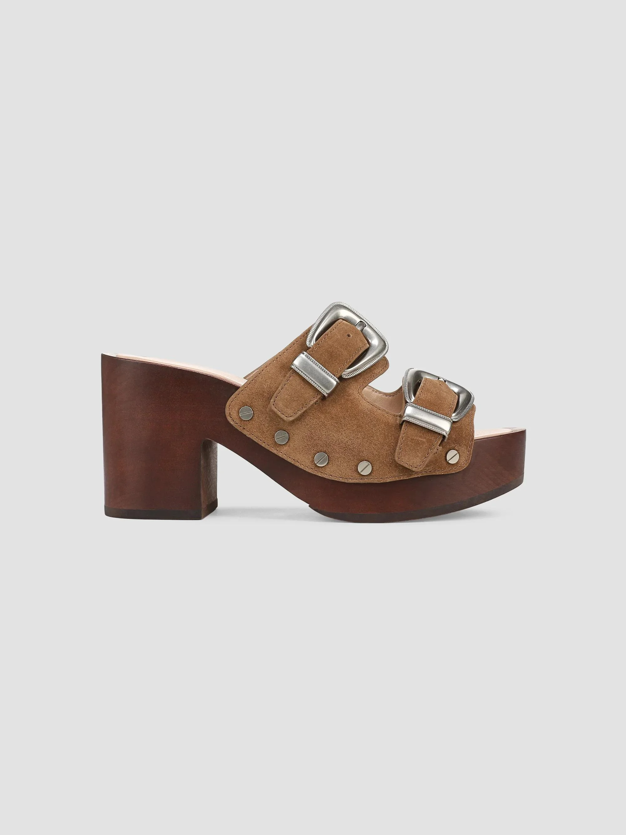 Women's Halifax 90MM Studded Suede Buckle Platform Sandals - Chestnut - 1
