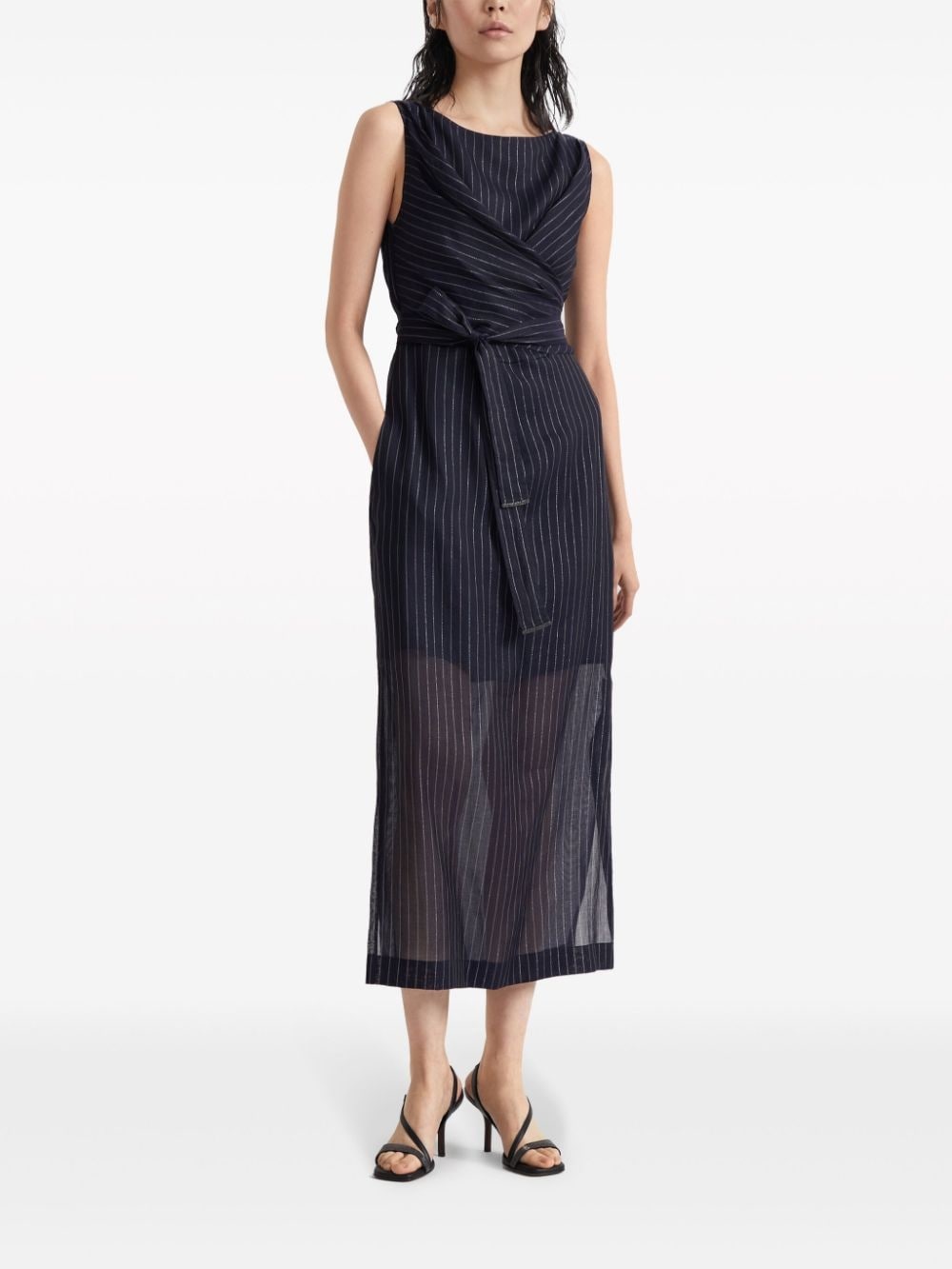 Brunello Cucinelli Cotton Pinstriped Dress With Shiny Details - 2
