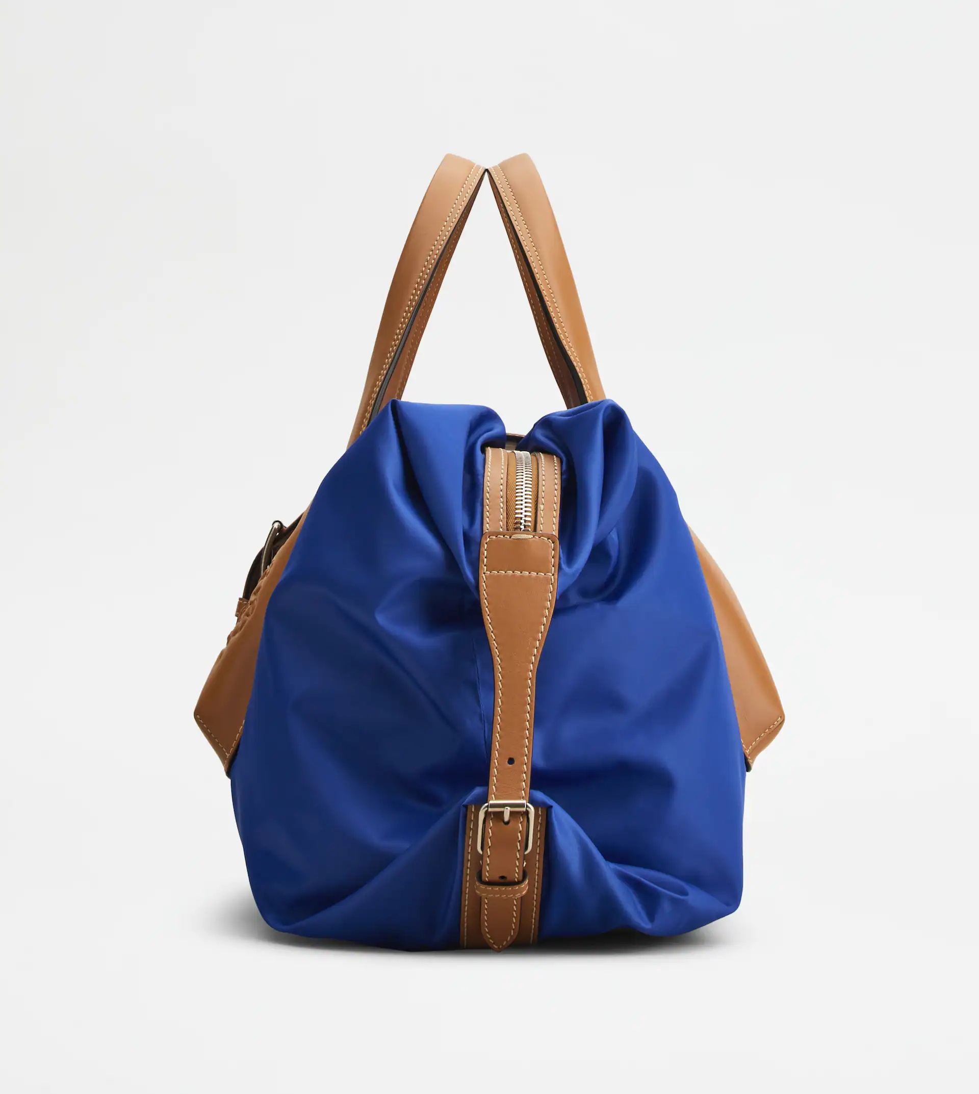 DUFFLE BAG IN FABRIC AND LEATHER MEDIUM - BLUE, BROWN - 3