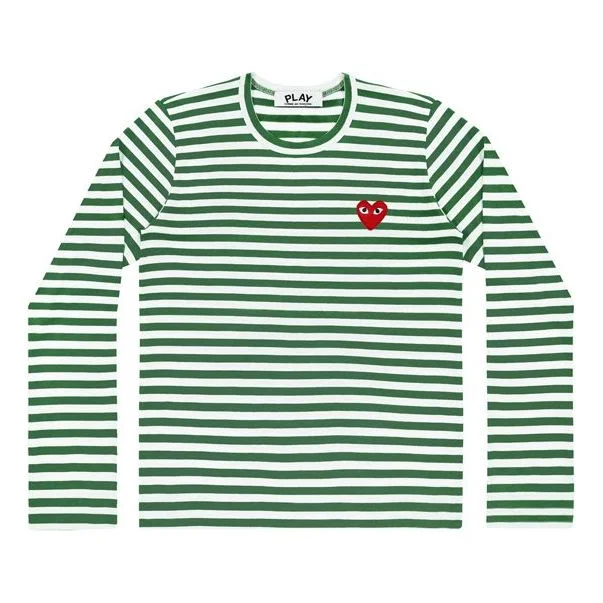 (WMNS) COMME des GARCONS PLAY Stripe Long Sleeves Tee 'Green White' AZ-T163-051-3 - 1