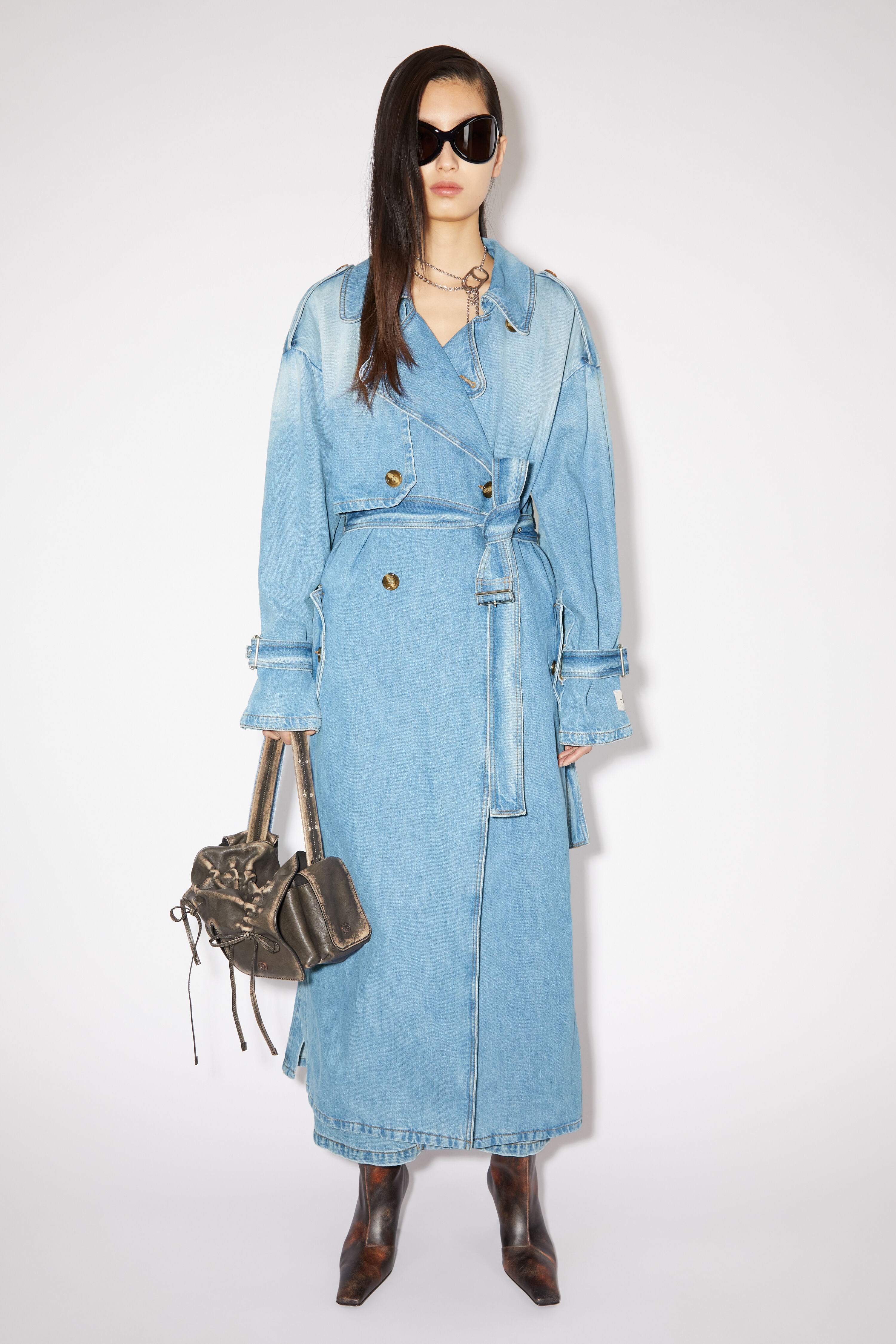 Denim double-breasted trench coat - Light blue - 2