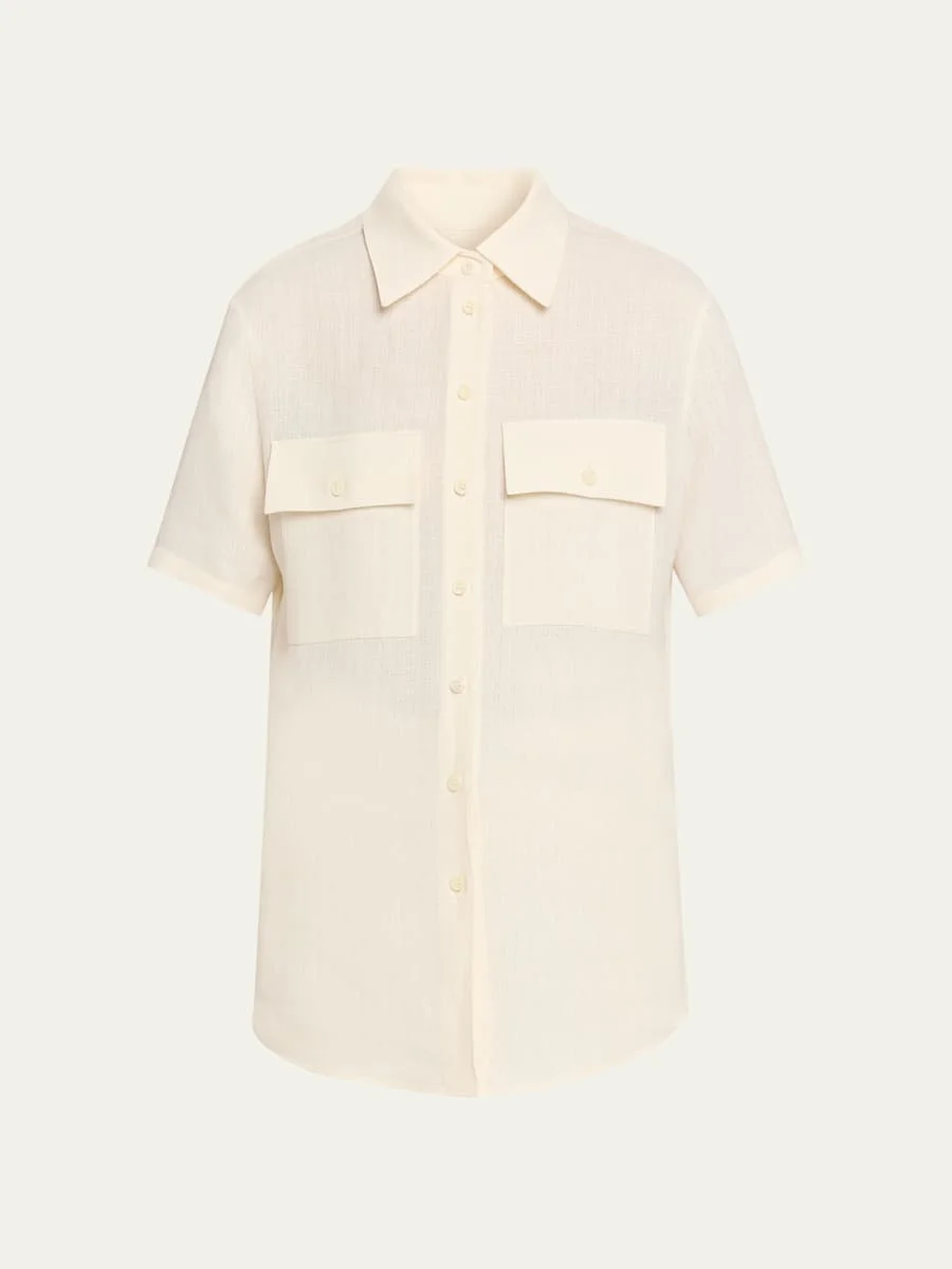 Shirley Short-Sleeve Light Linen Crepe Shirt - 1