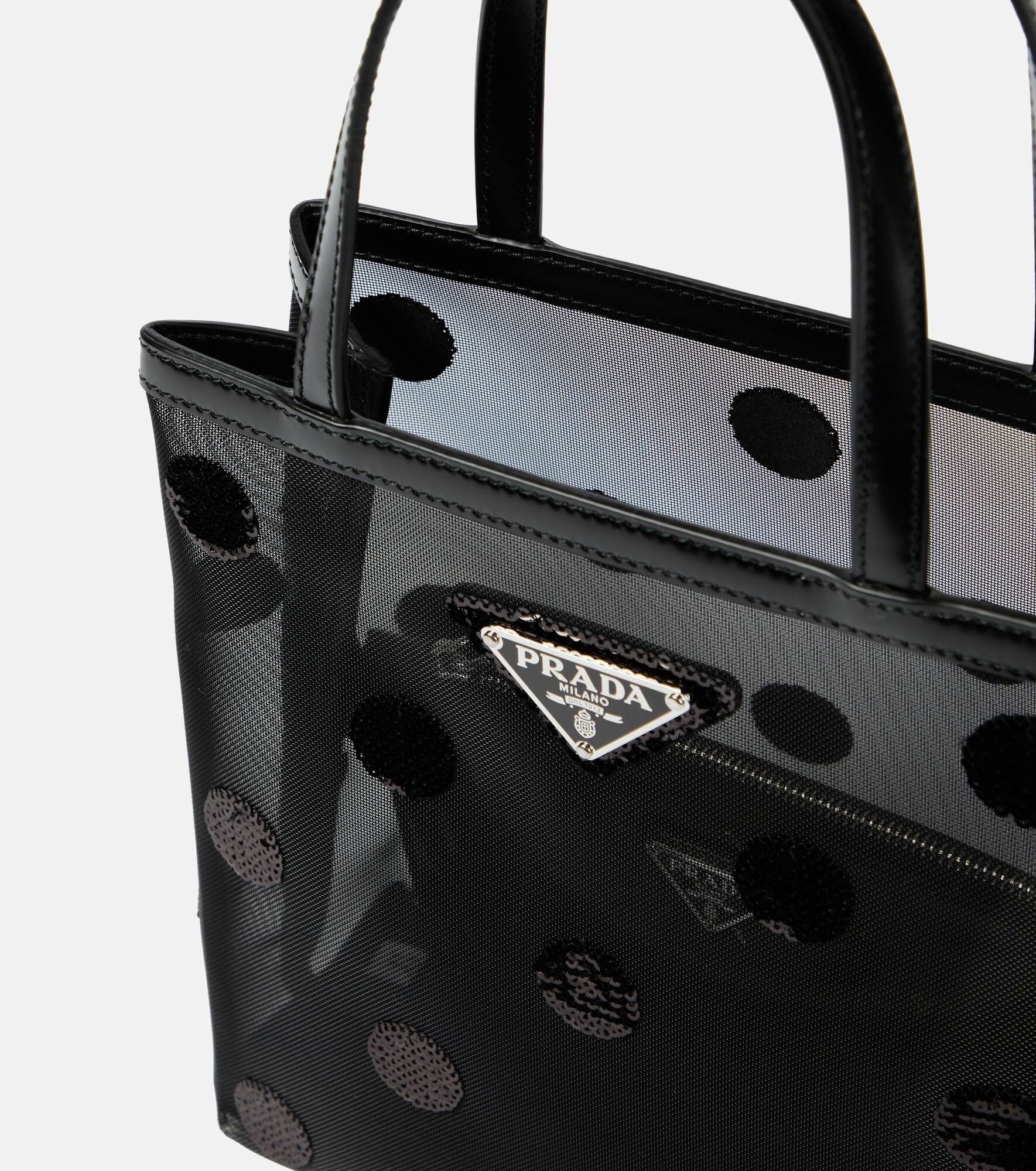 Small leather-trimmed mesh tote - 3