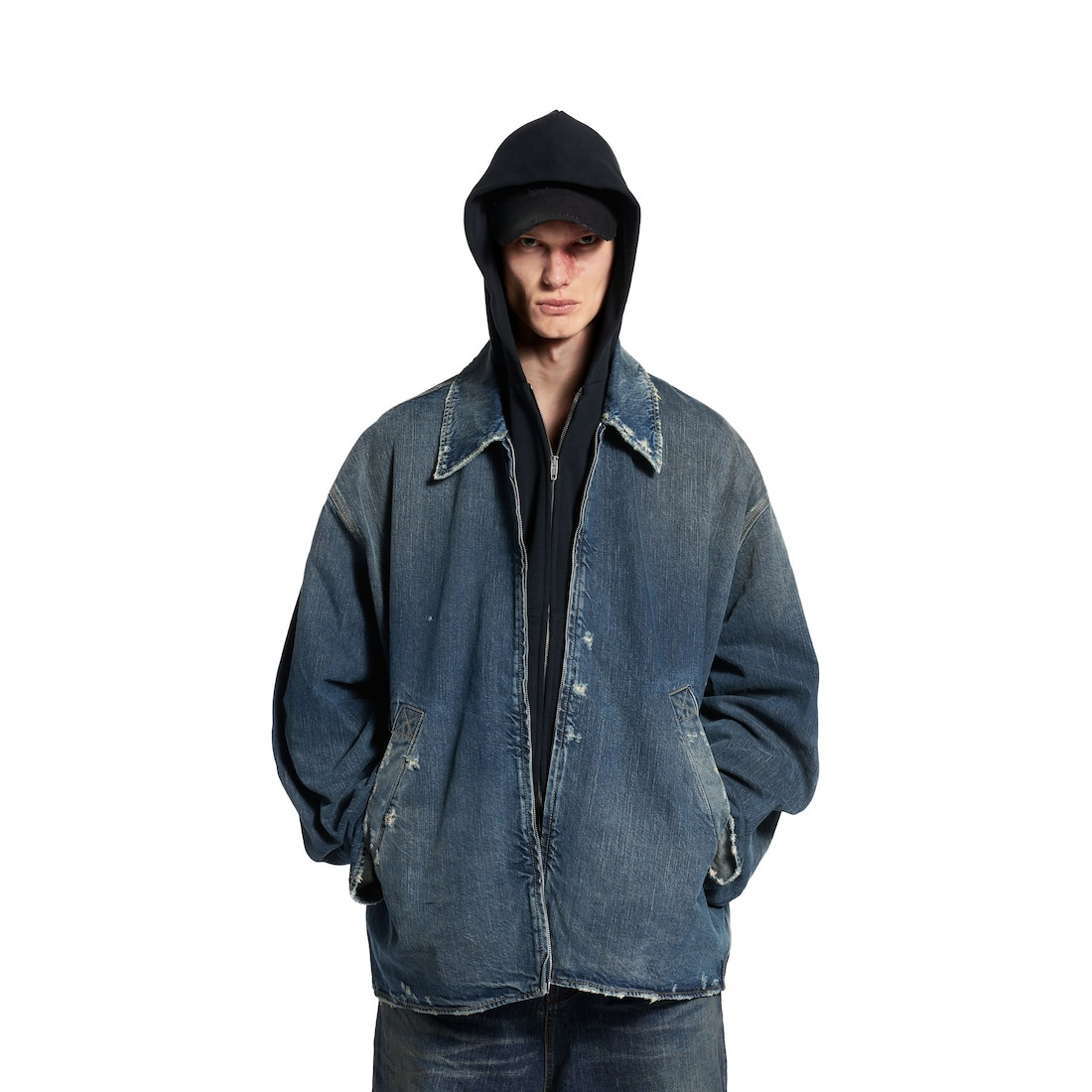 Men's Zip-up Denim Jacket in Blue - 5