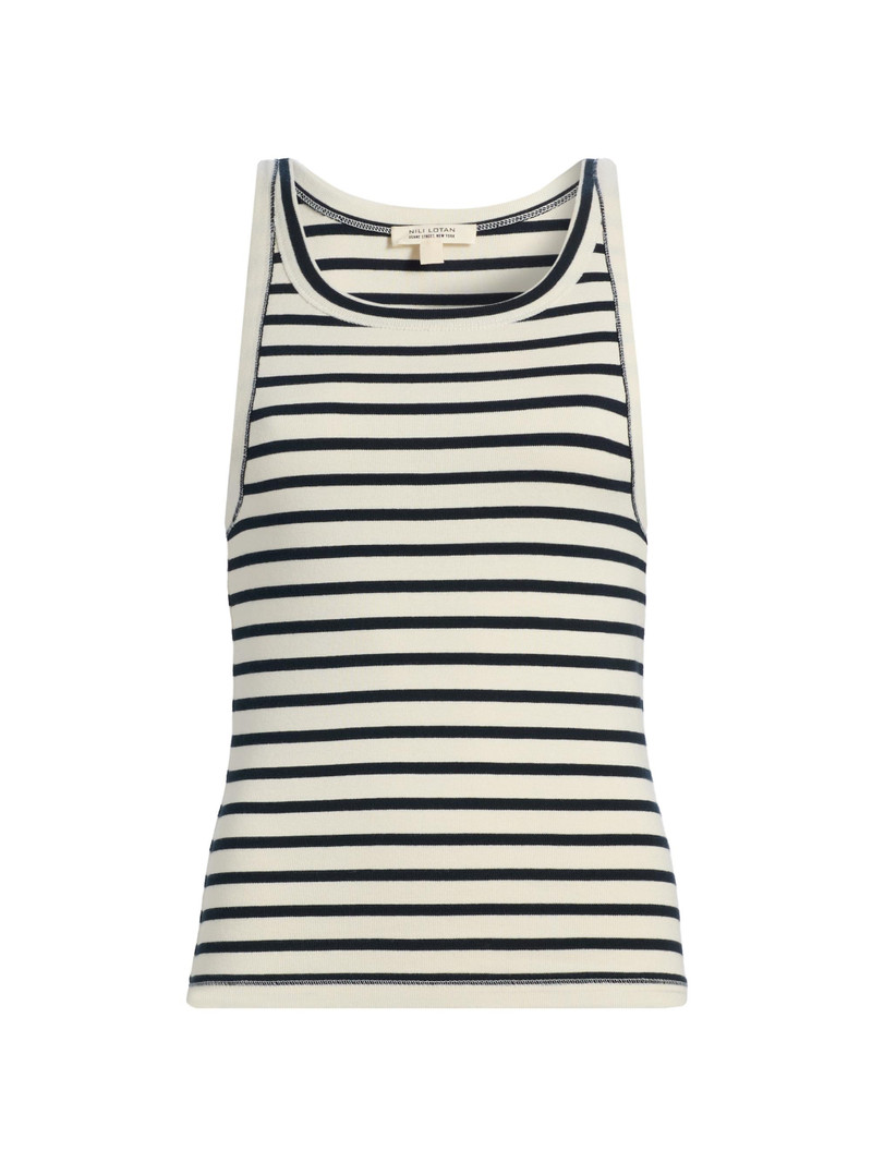 Women's Jennifer Striped Cotton Tank - Ecru Black Stripe 1