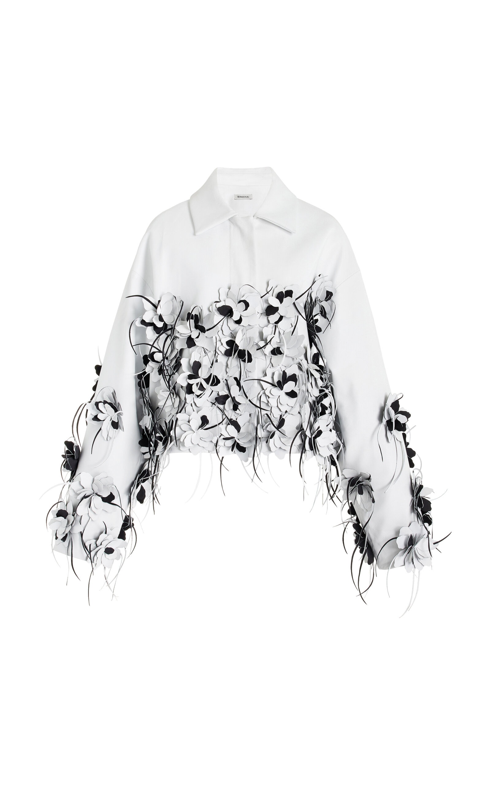 Evrin Floral-Appliquéd Vegan Leather Jacket white - 1