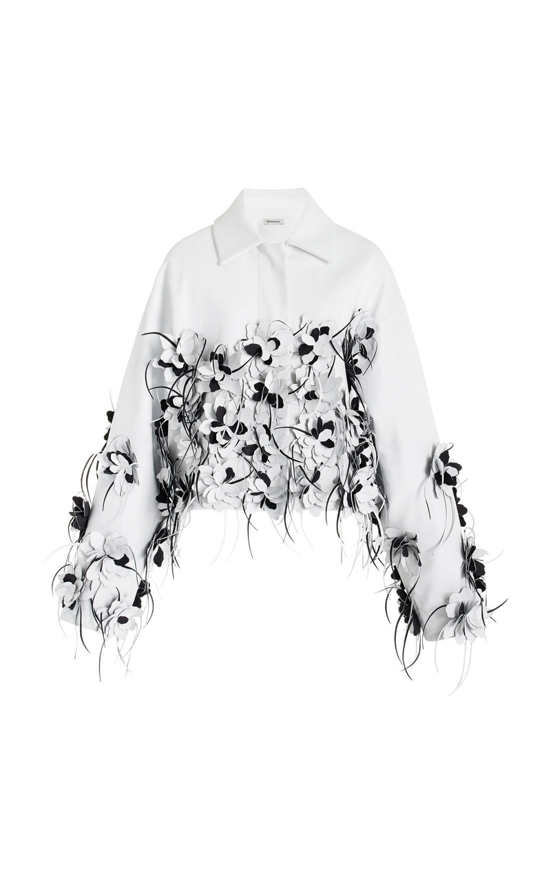 Evrin Floral-Appliquéd Vegan Leather Jacket white 1