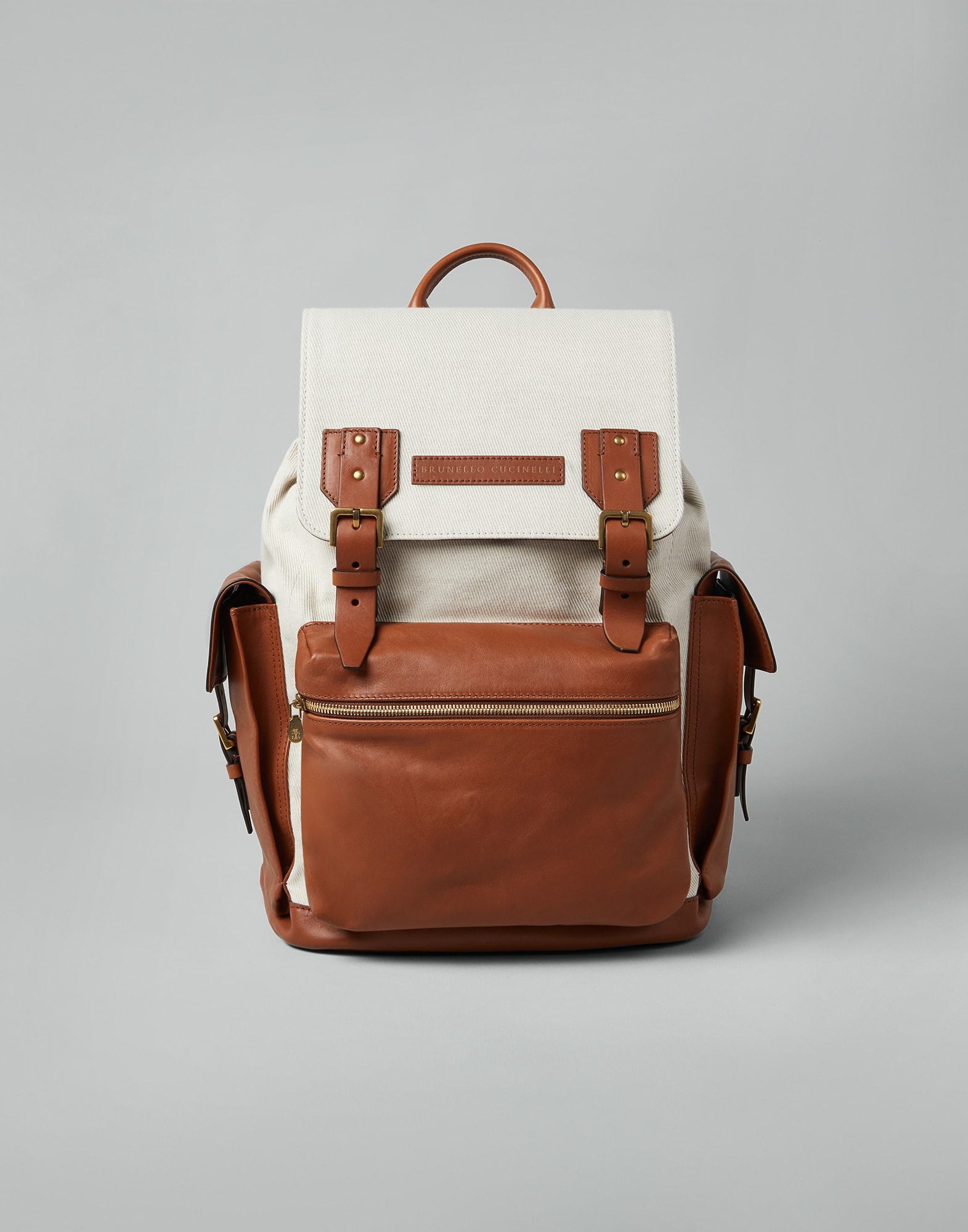 Cotton and linen cavalry and calfskin city backpack - 1