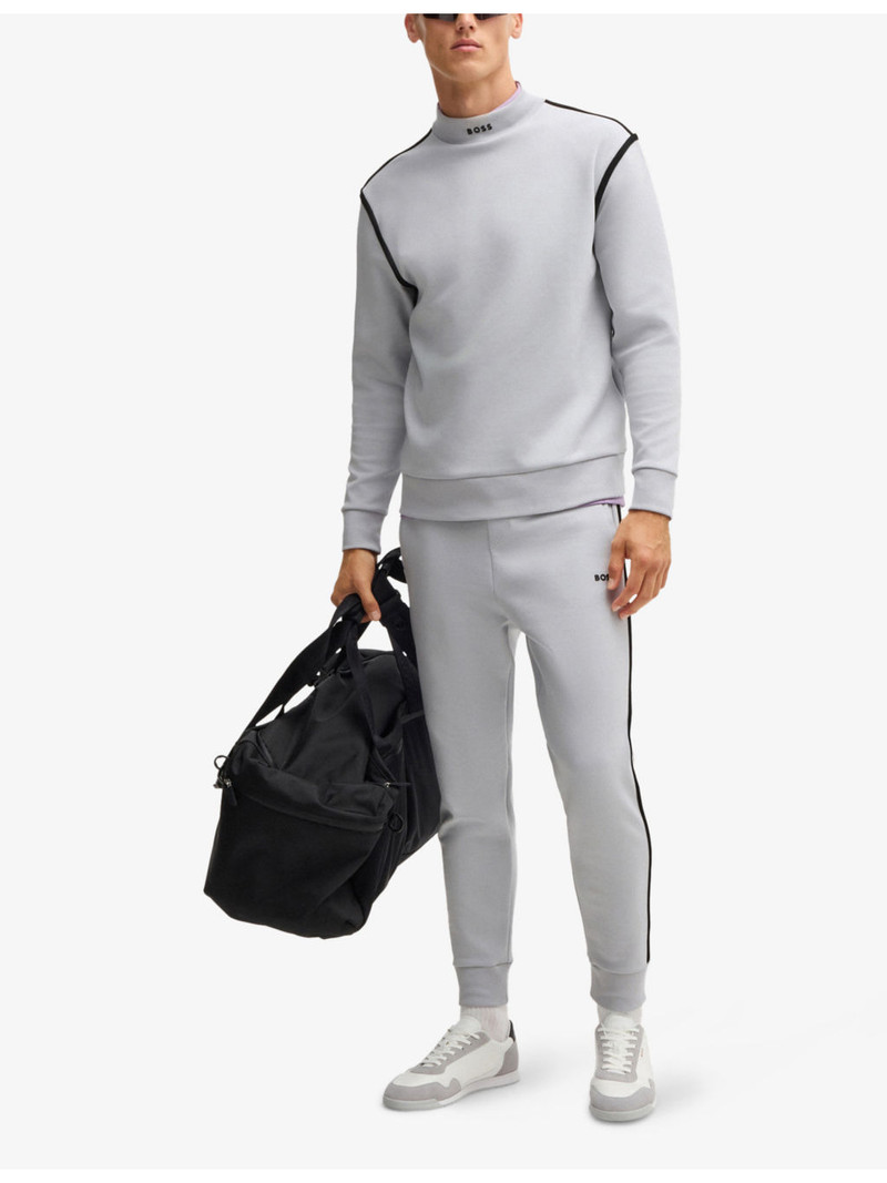 BOSS Rubberised-branding striped-trim stretch cotton-blend sweatshirt outlook