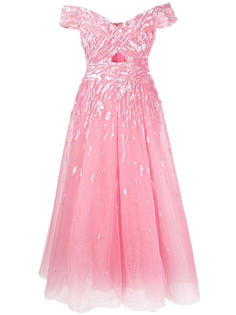 off-shoulder embellished gown 1