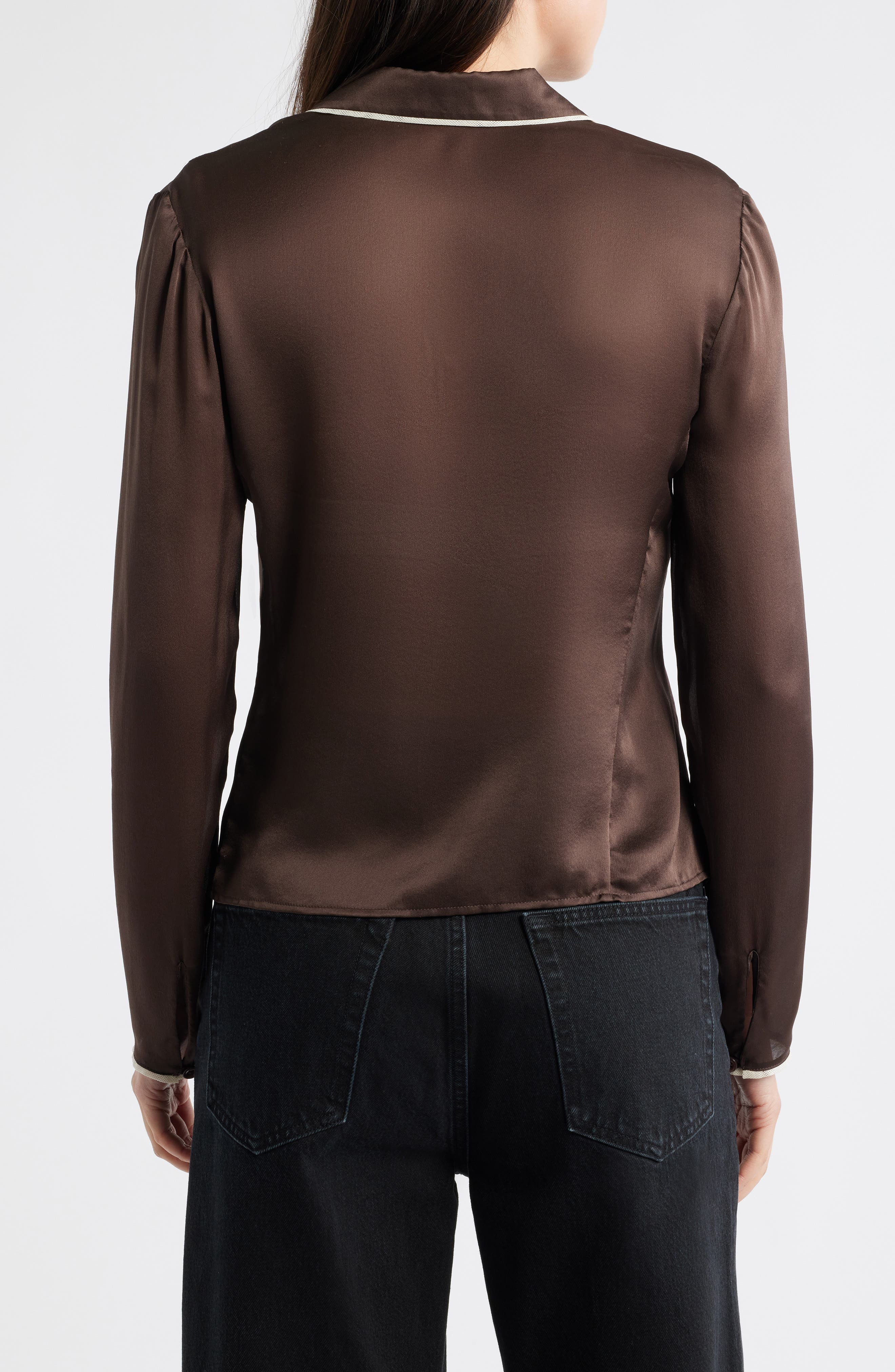 FRAME The Slim Essential Silk Shirt in Coffee Multi at Nordstrom - 2
