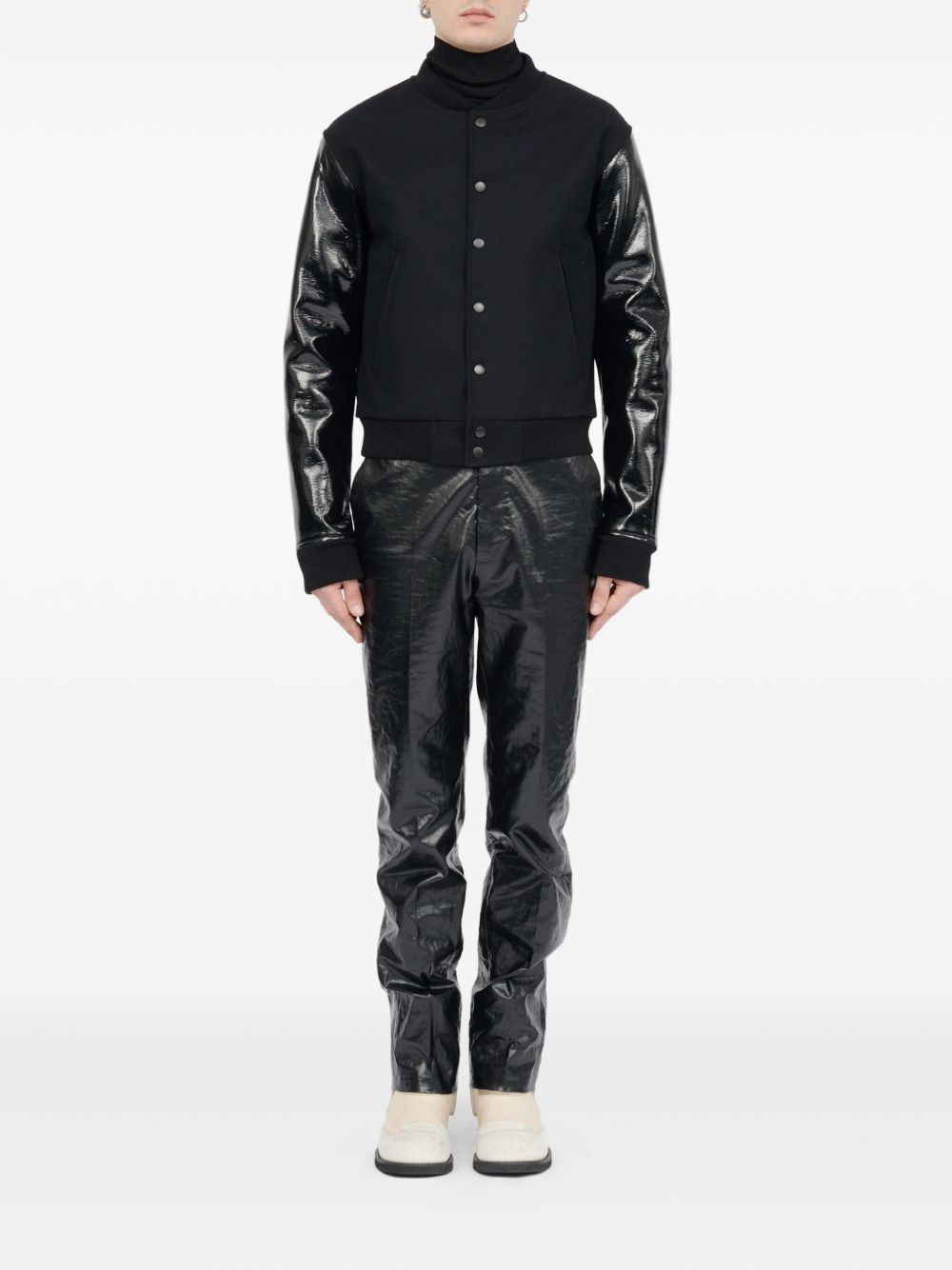 leather-sleeve wool jacket - 2