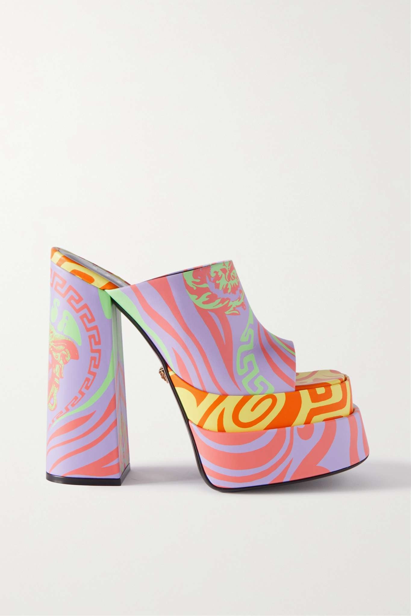 Medusa Music printed leather platform mules - 1