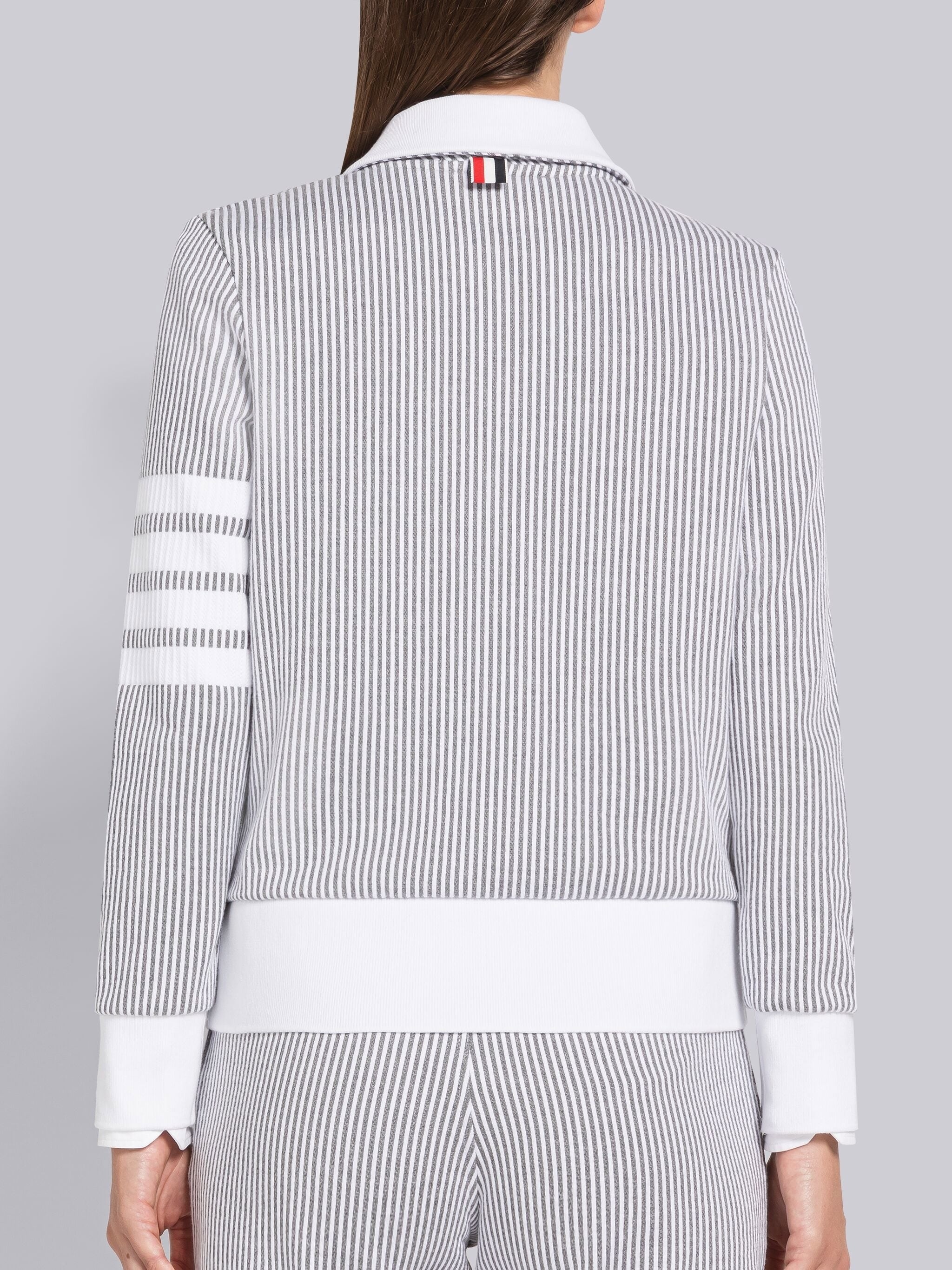Seersucker Loopback 4-Bar Round Collar Zip Jacket - 3