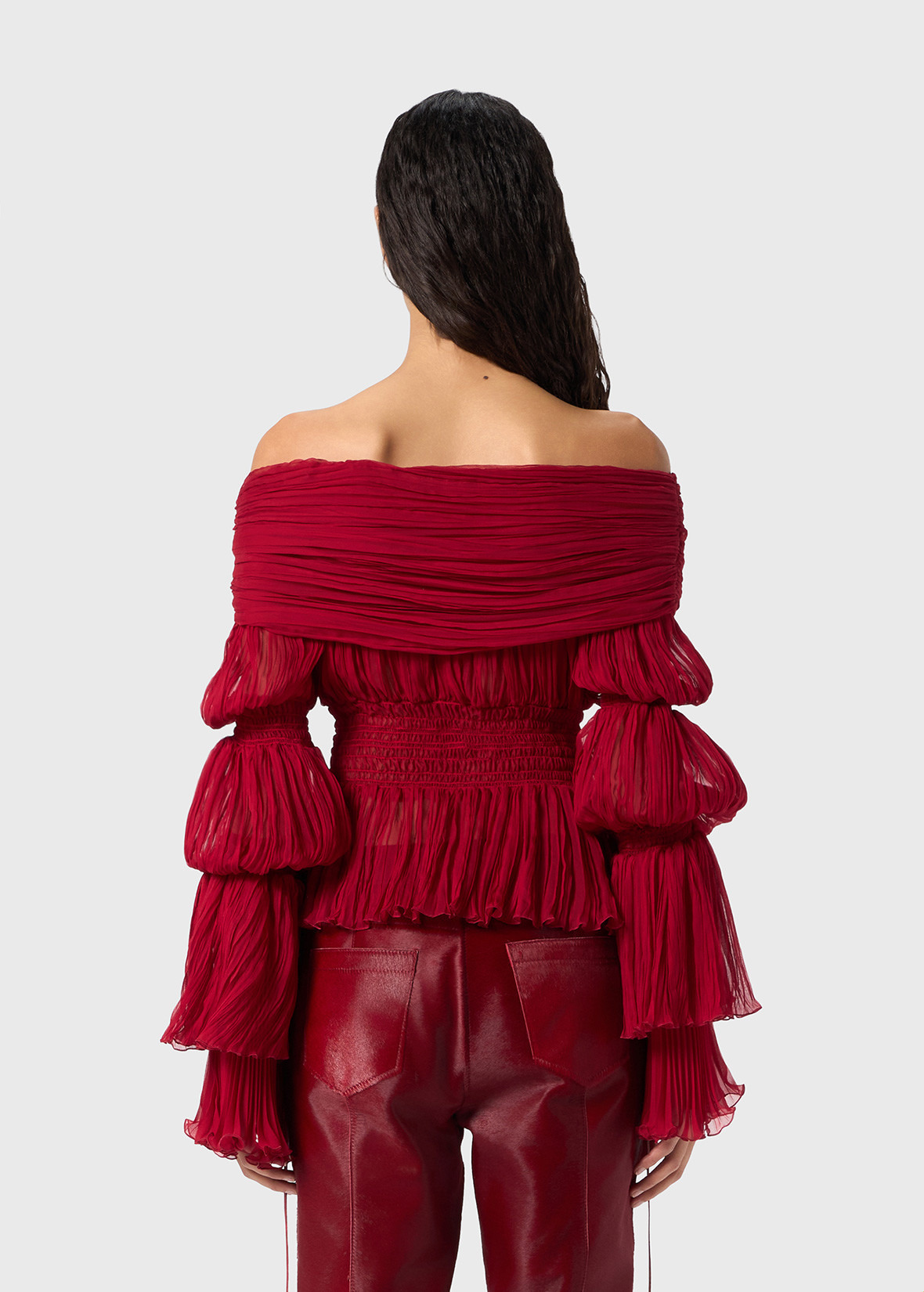 CRINKLED SILK CHIFFON BLOUSE - 4