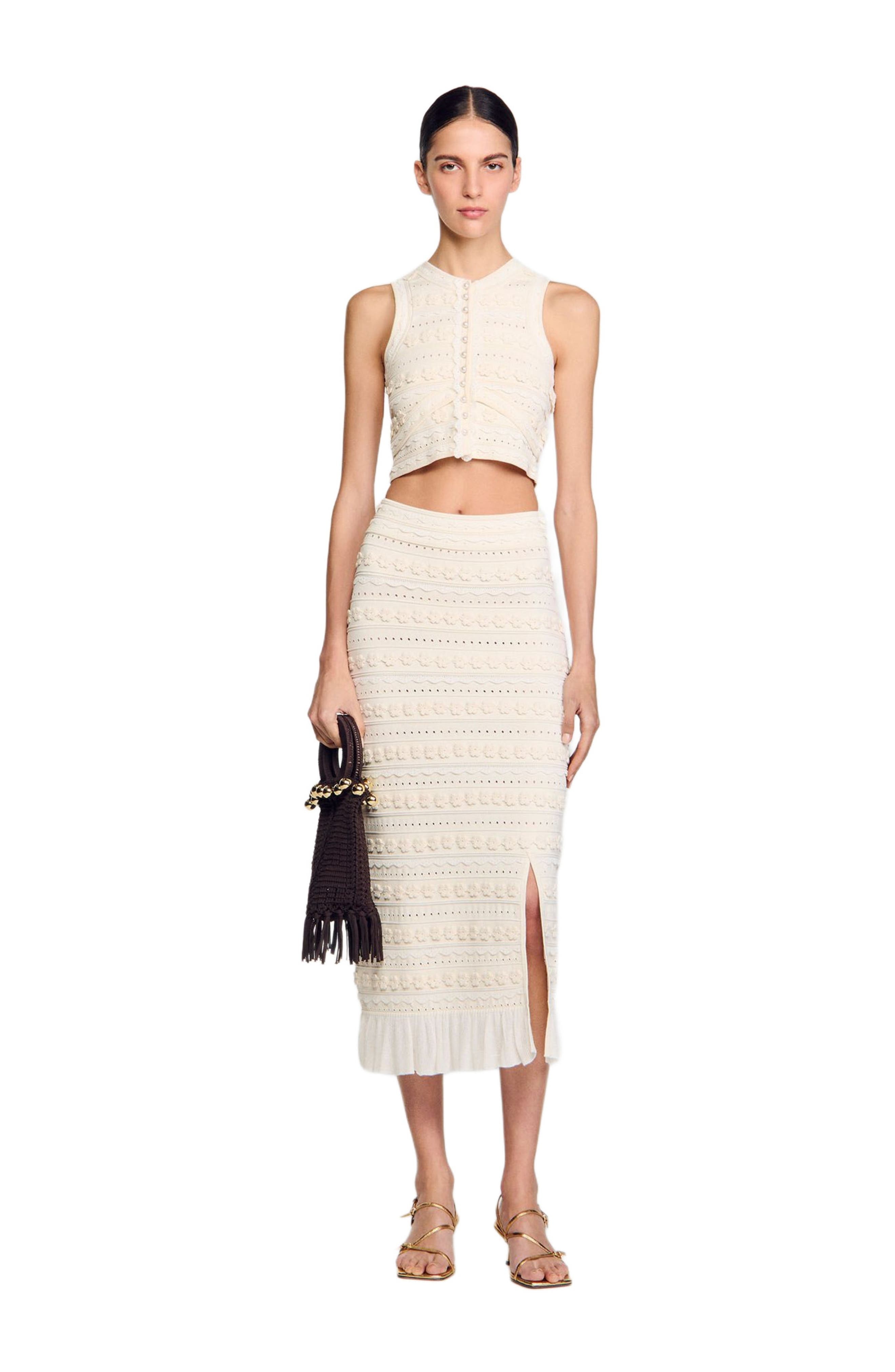SANDRO Crochet detail sweater in Ecru at Nordstrom - 6