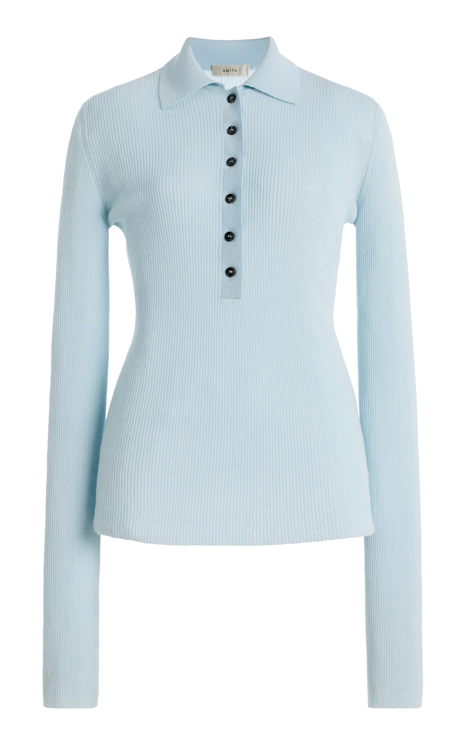 Georgia Fitted Wool Polo Top light blue - 1