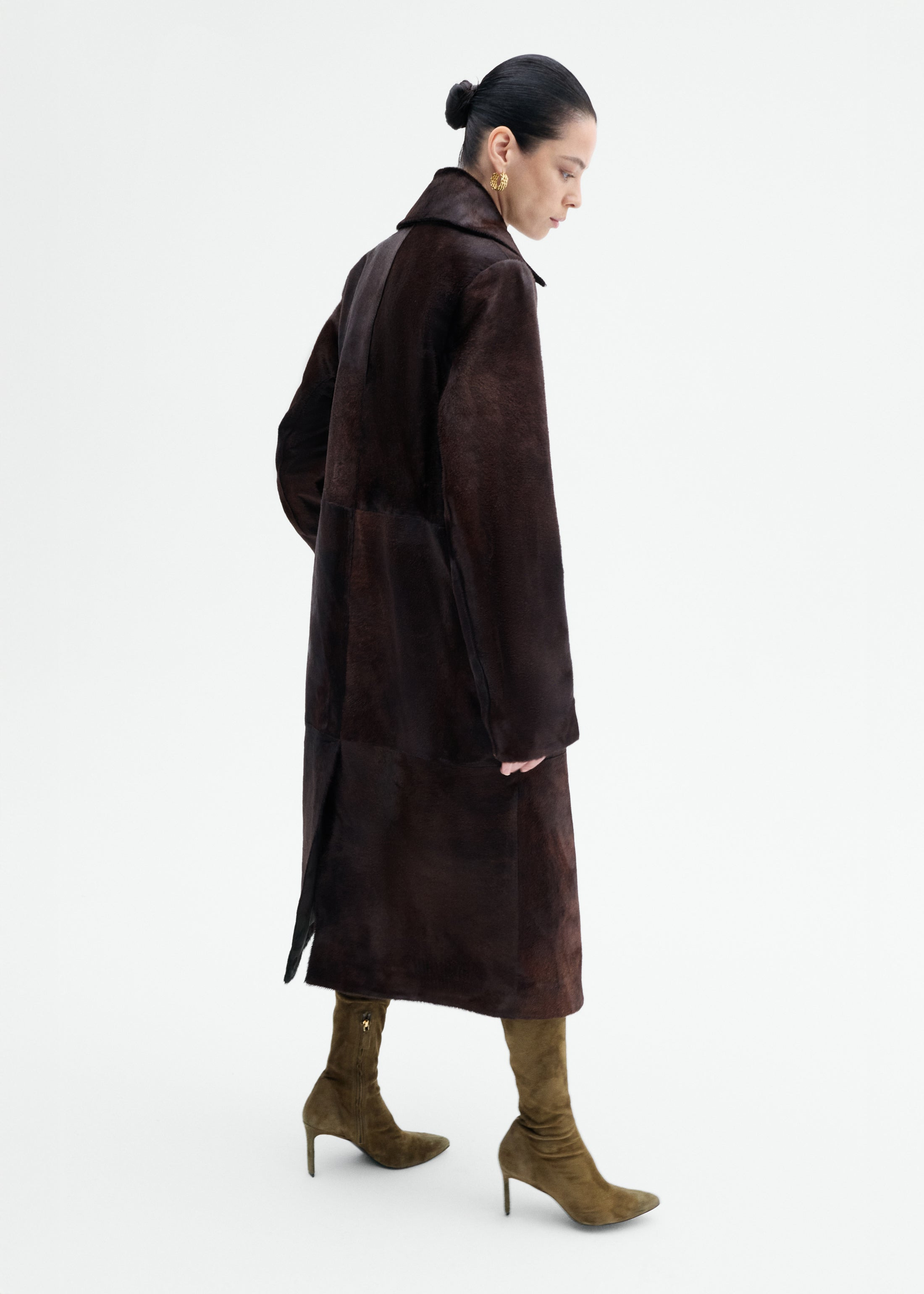 Polished Calf Hair Coat in Chocolate - 4