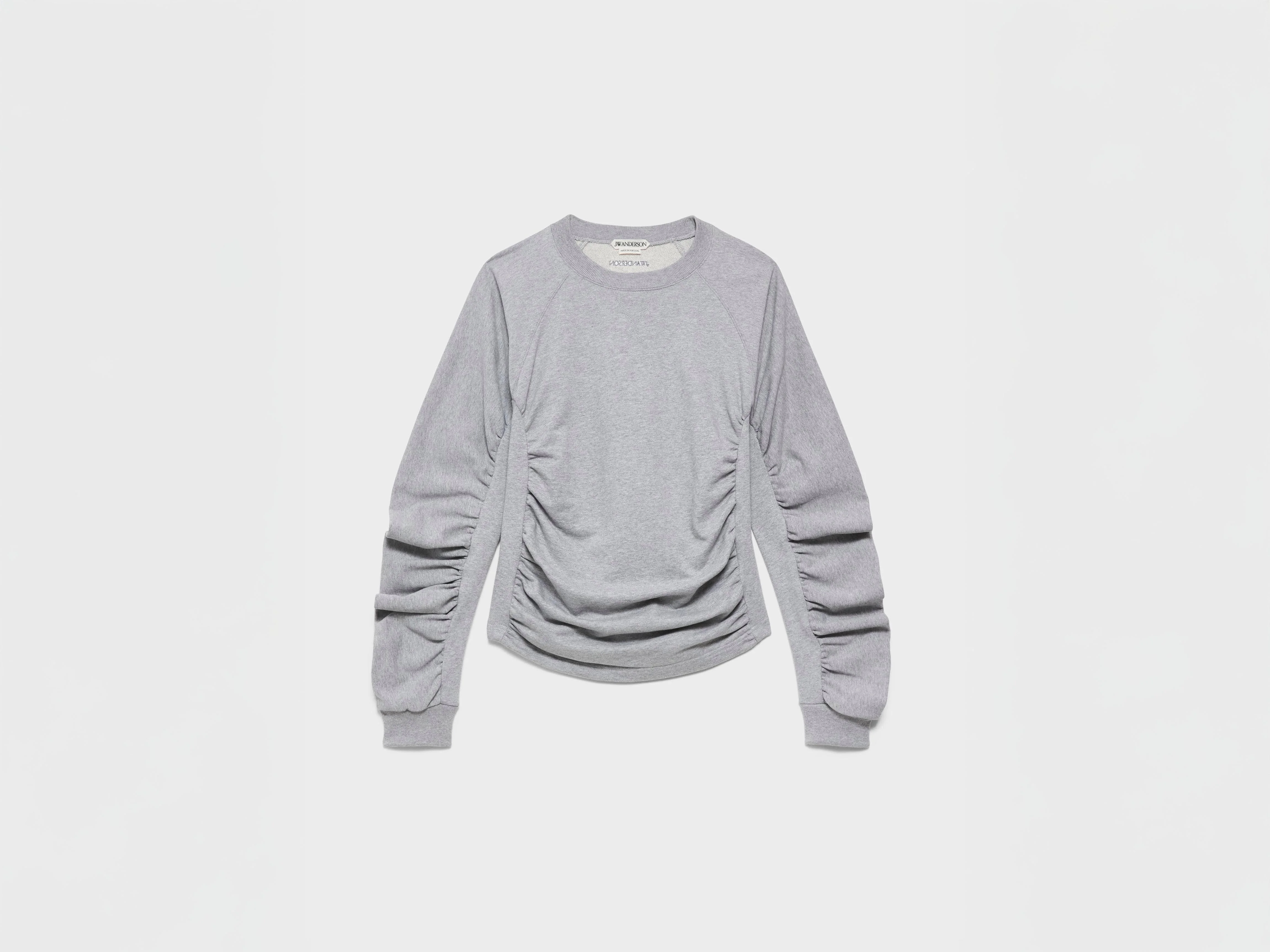 WOMENS RUCHED SLEEVE SWEATSHIRT IN MID GREY MELANGE - 1