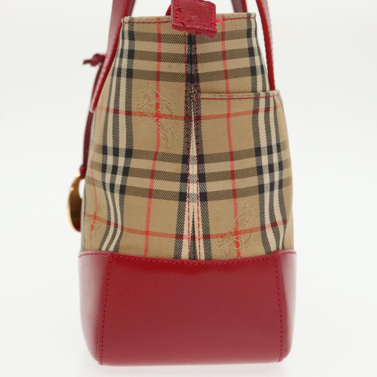 Burberry Nova Check Hand Bag Canvas Leather Beige Red - 4