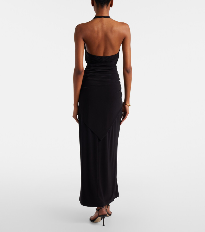 Draped halterneck jersey maxi dress 5