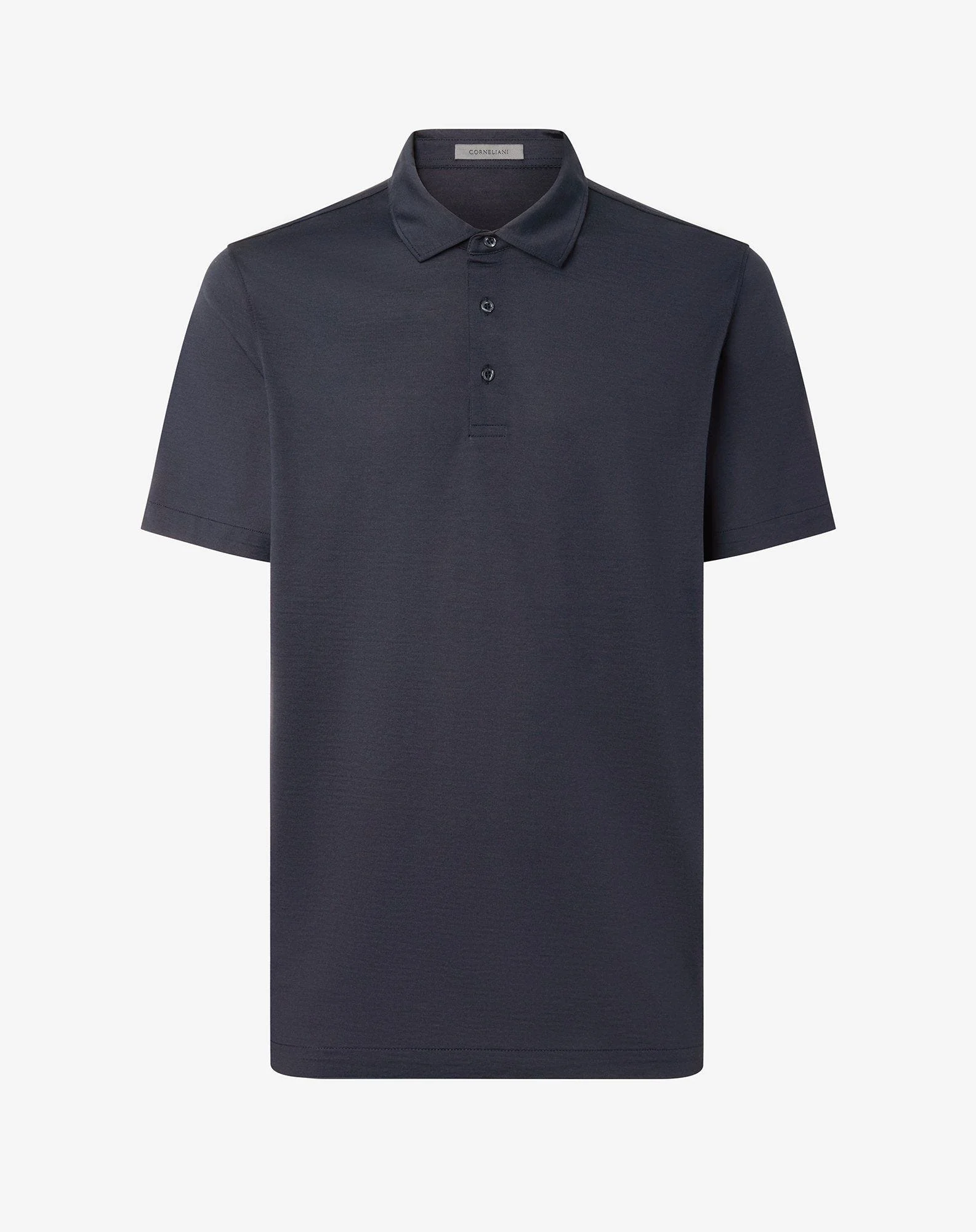 Navy blue button-up luxury jersey polo shirt - 1
