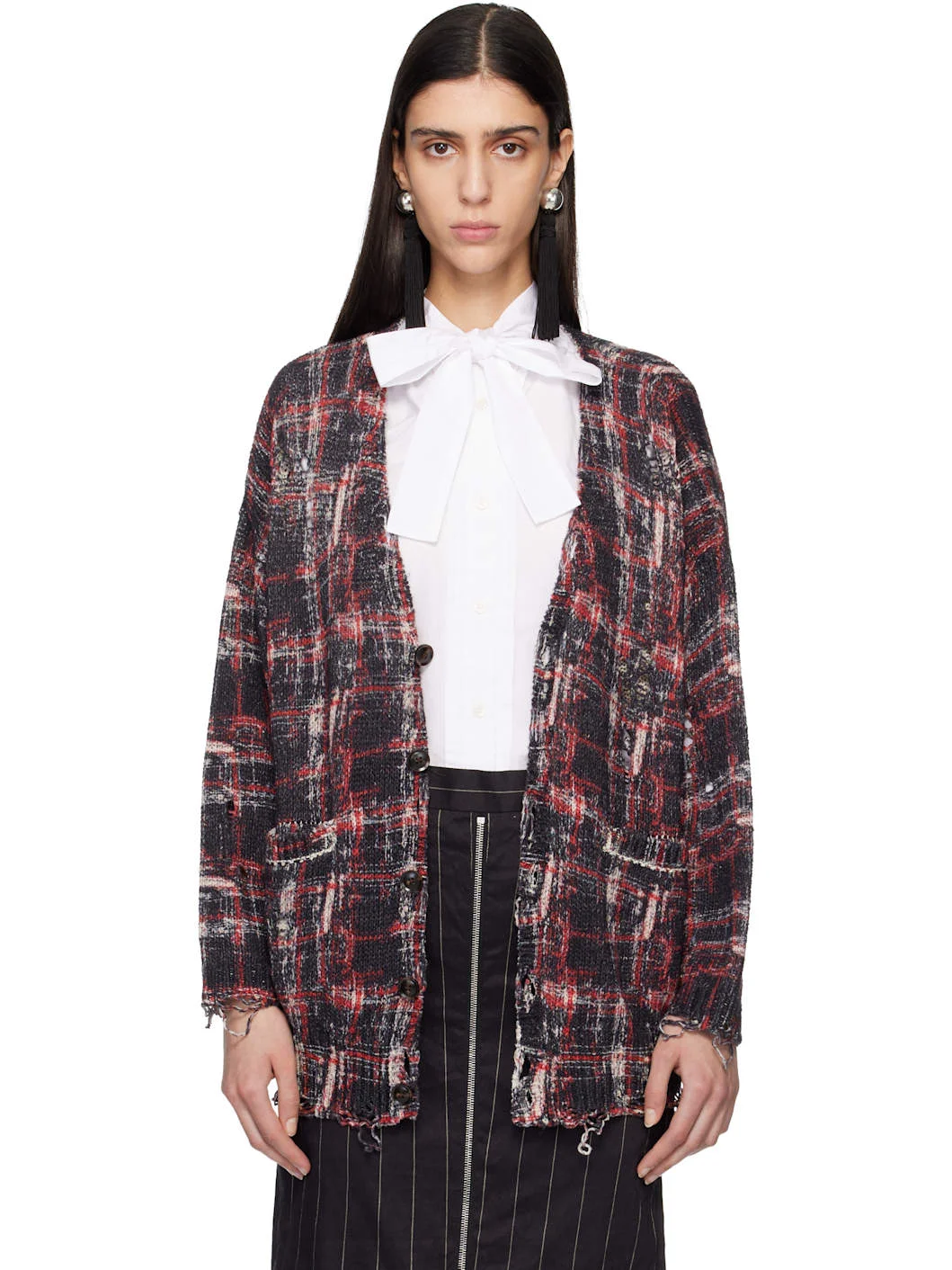 Black & Red Printed Oversized Cardigan - 1