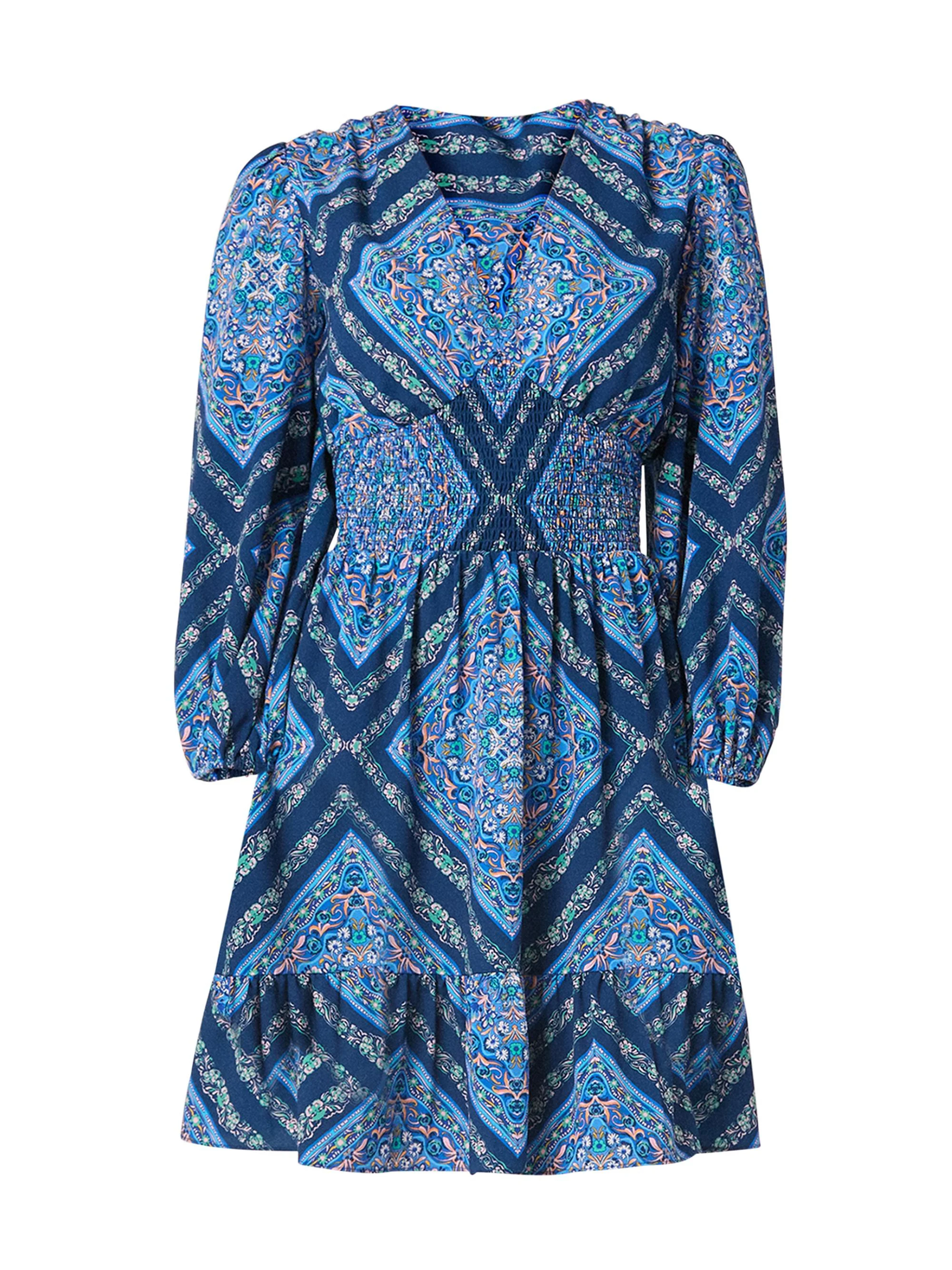 Women's Imogen Smocked Floral-Print Empire Minidress - Blue Pattern - 1