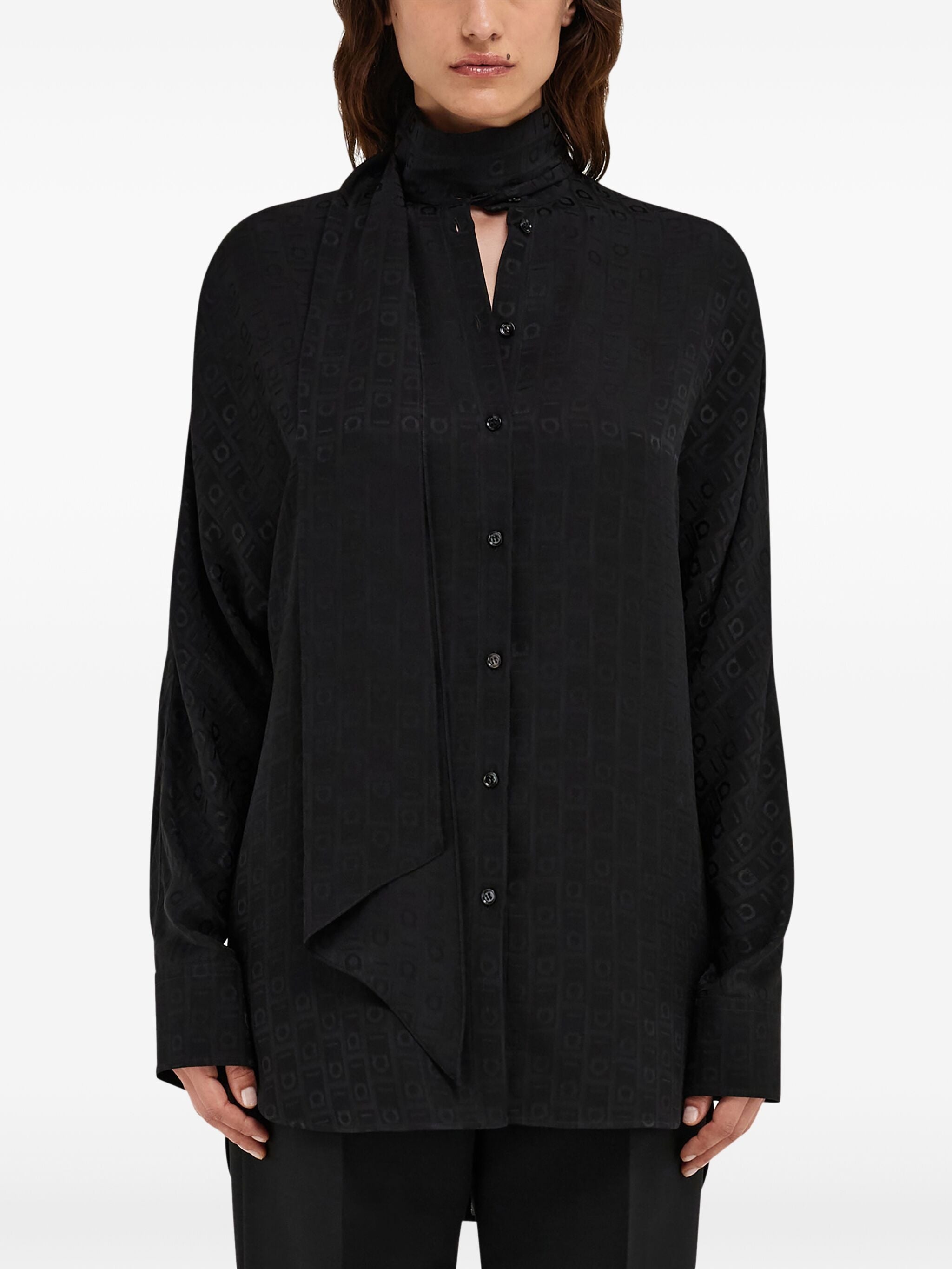 Sash-collar Silk Blouse - 5