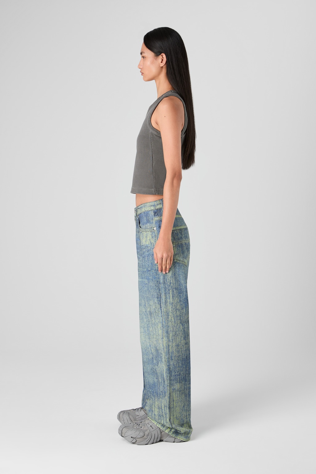 Sand Blue Paint Print Denim Jeans - 4