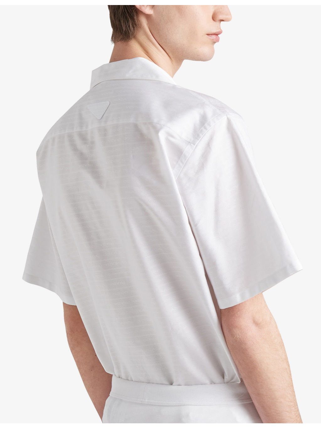 Brand-stripe pattern short-sleeve relaxed-fit cotton shirt - 3