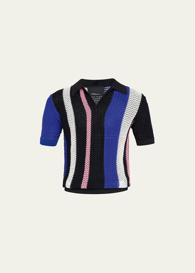 3.1 Phillip Lim Men's Pointelle Block Stripe Polo Shirt outlook