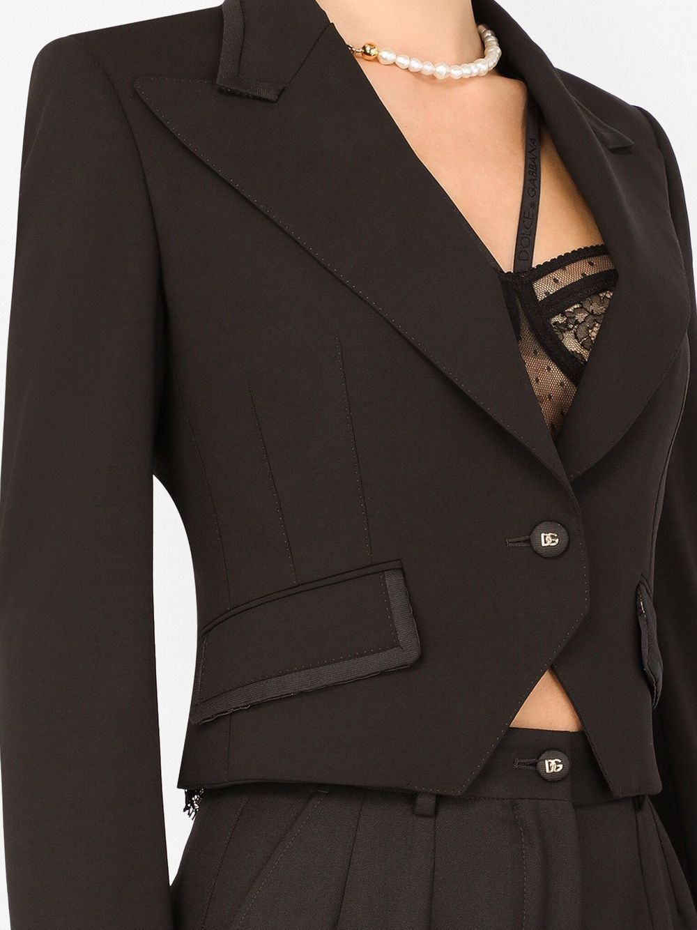 lace panel blazer - 5