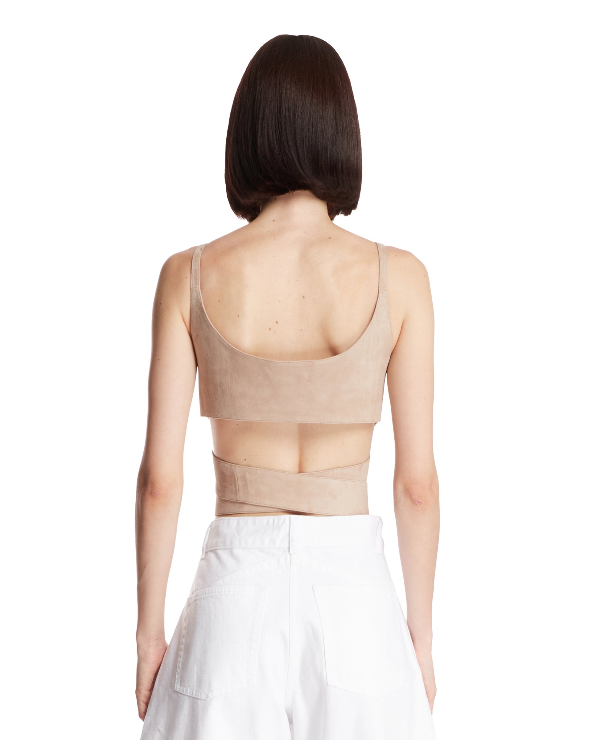 Beige Leather Wrap Top - 3