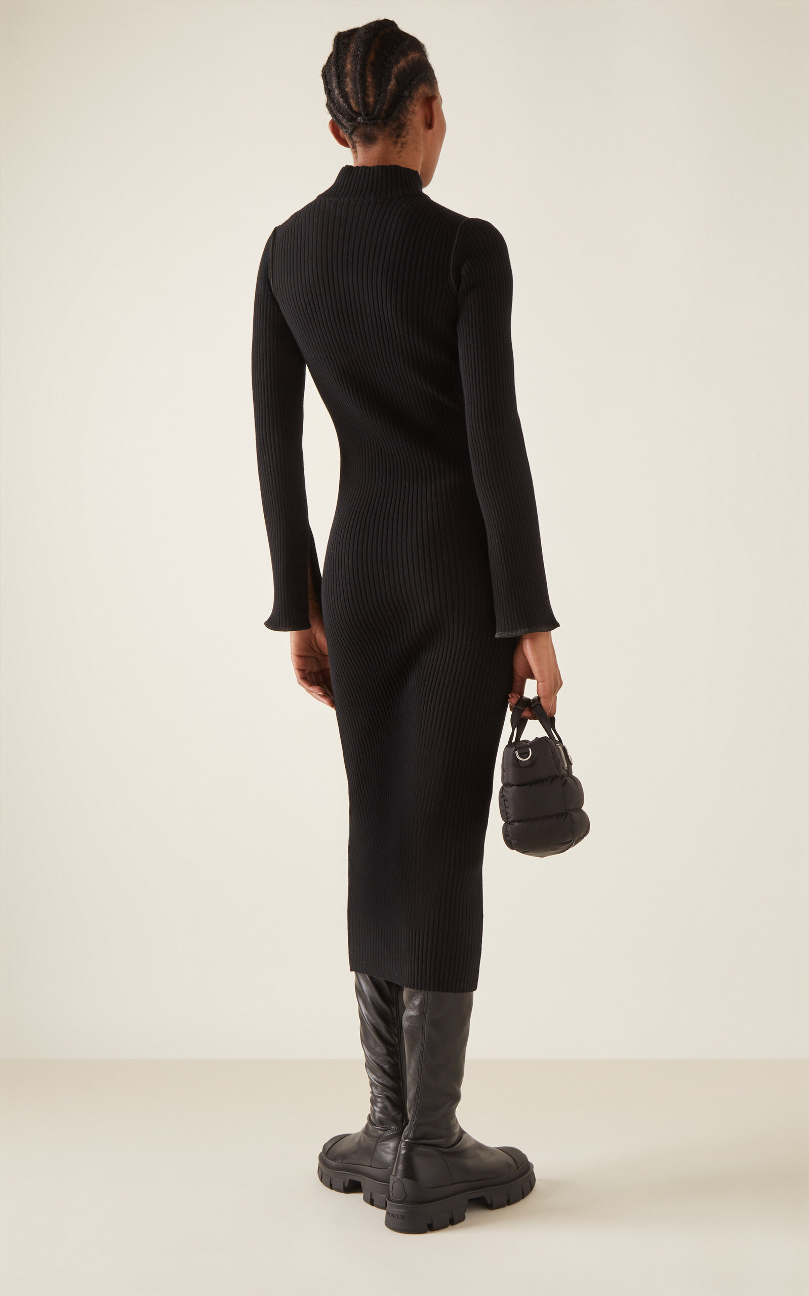 Half-Zip Knit Crepe Midi Dress black - 4