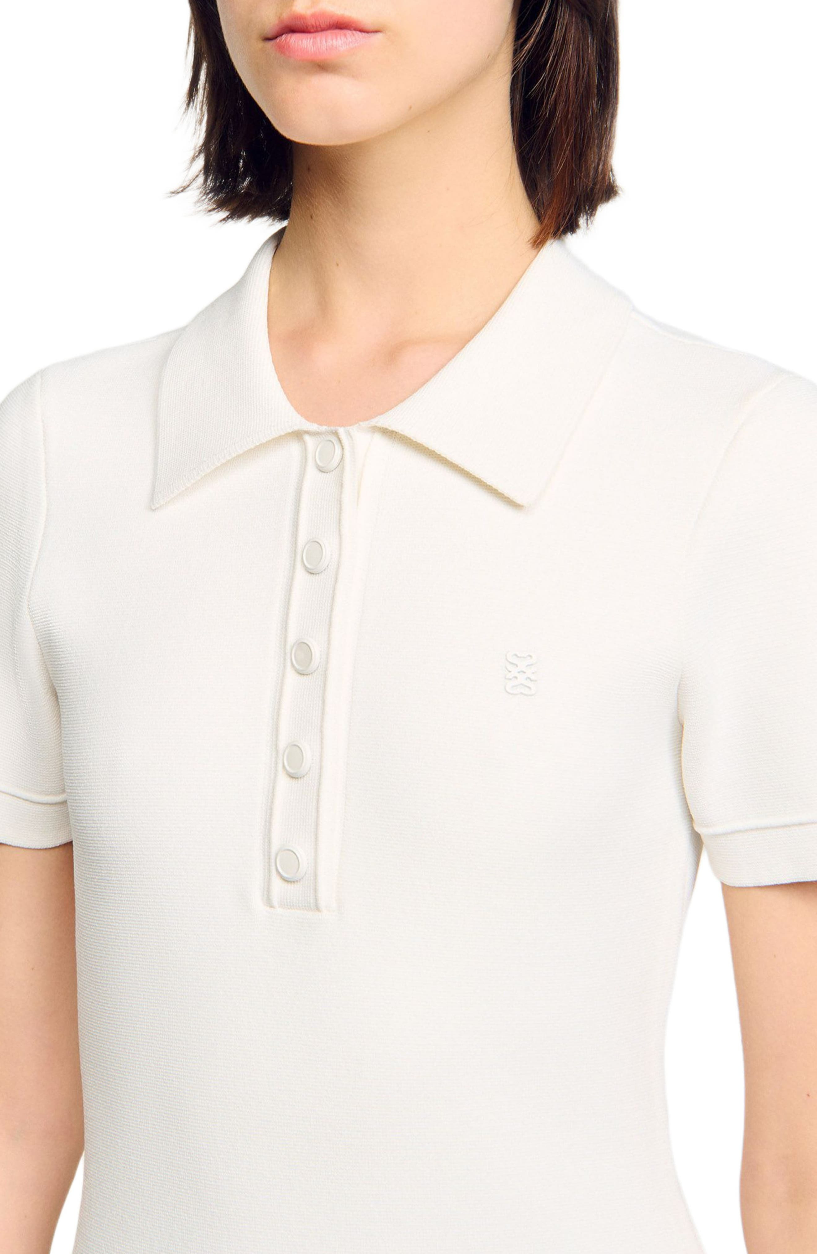 SANDRO Short knit dress with polo neck in Ecru at Nordstrom - 4