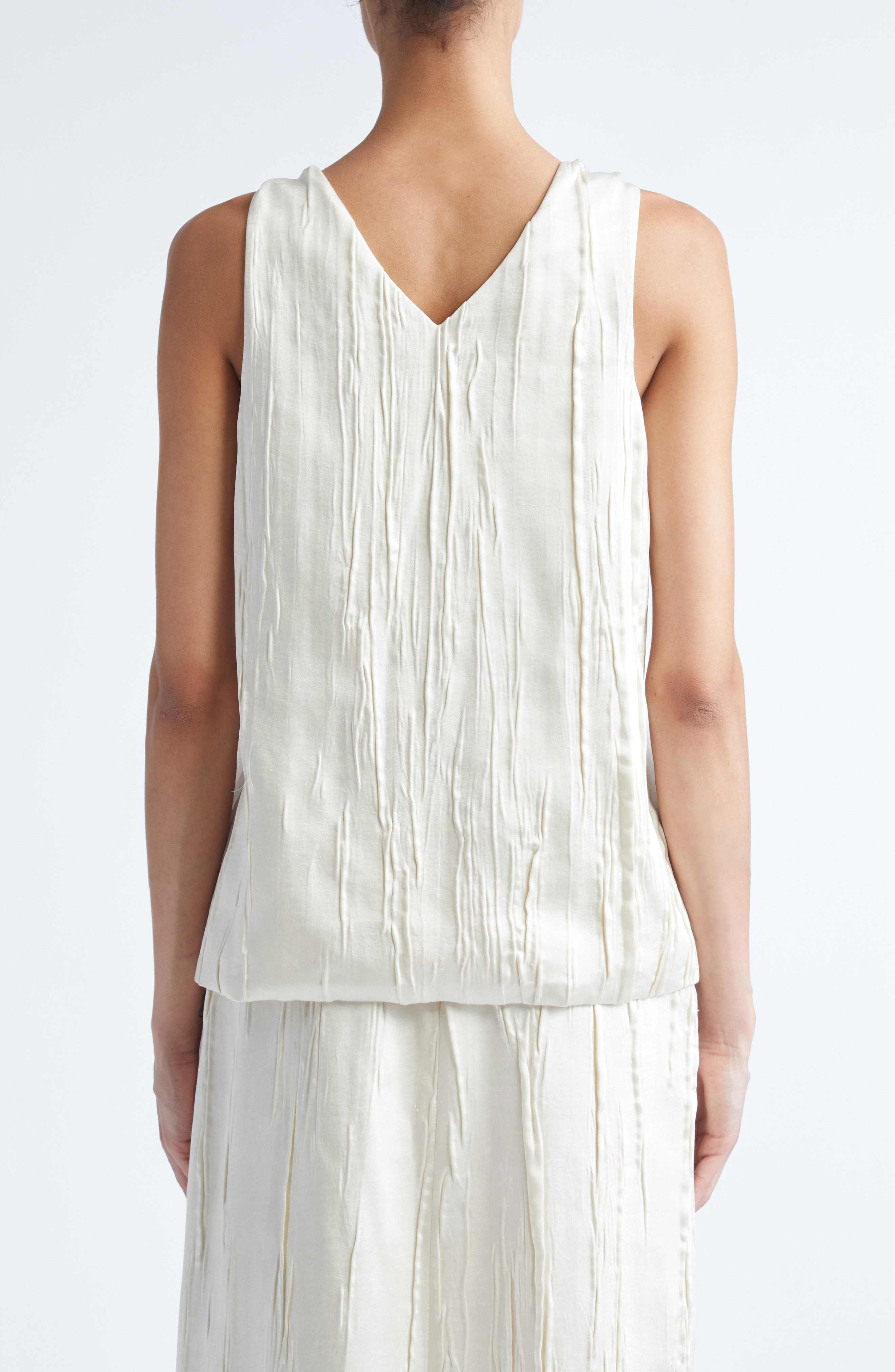 Brandon Maxwell The Drew Deep V-Neck Satin Tank in Ivory at Nordstrom - 3
